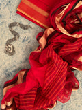 Handwoven Maheshwari Kurta Dupatta Set - Red