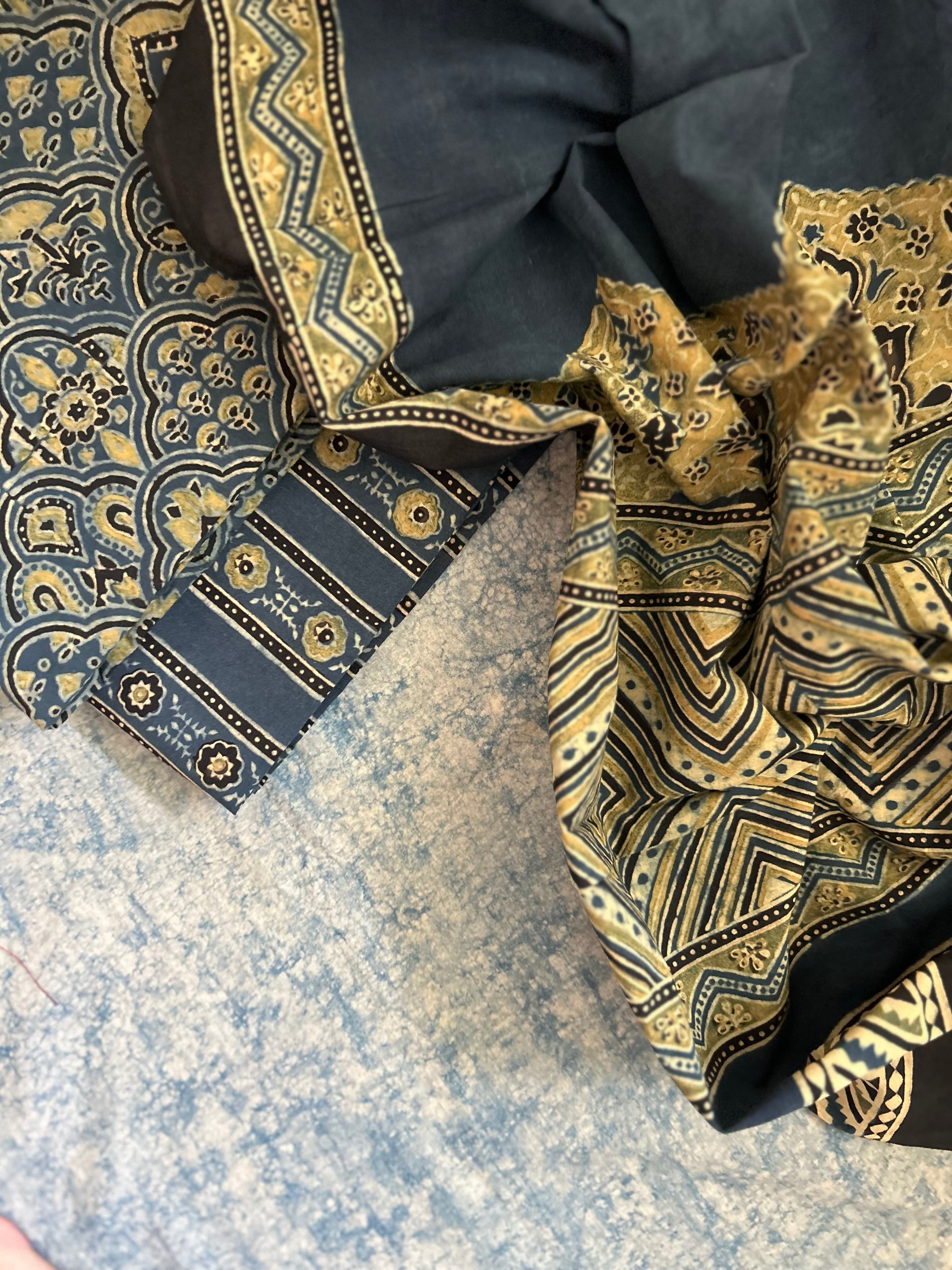 Natural Dyes Handblock Ajrakh Cotton Suit