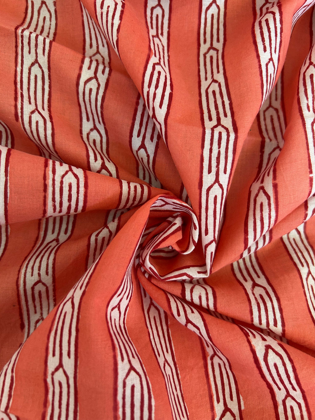 Handblock Printed Azofree dye cotton - Peach Orange Stripes (2m)