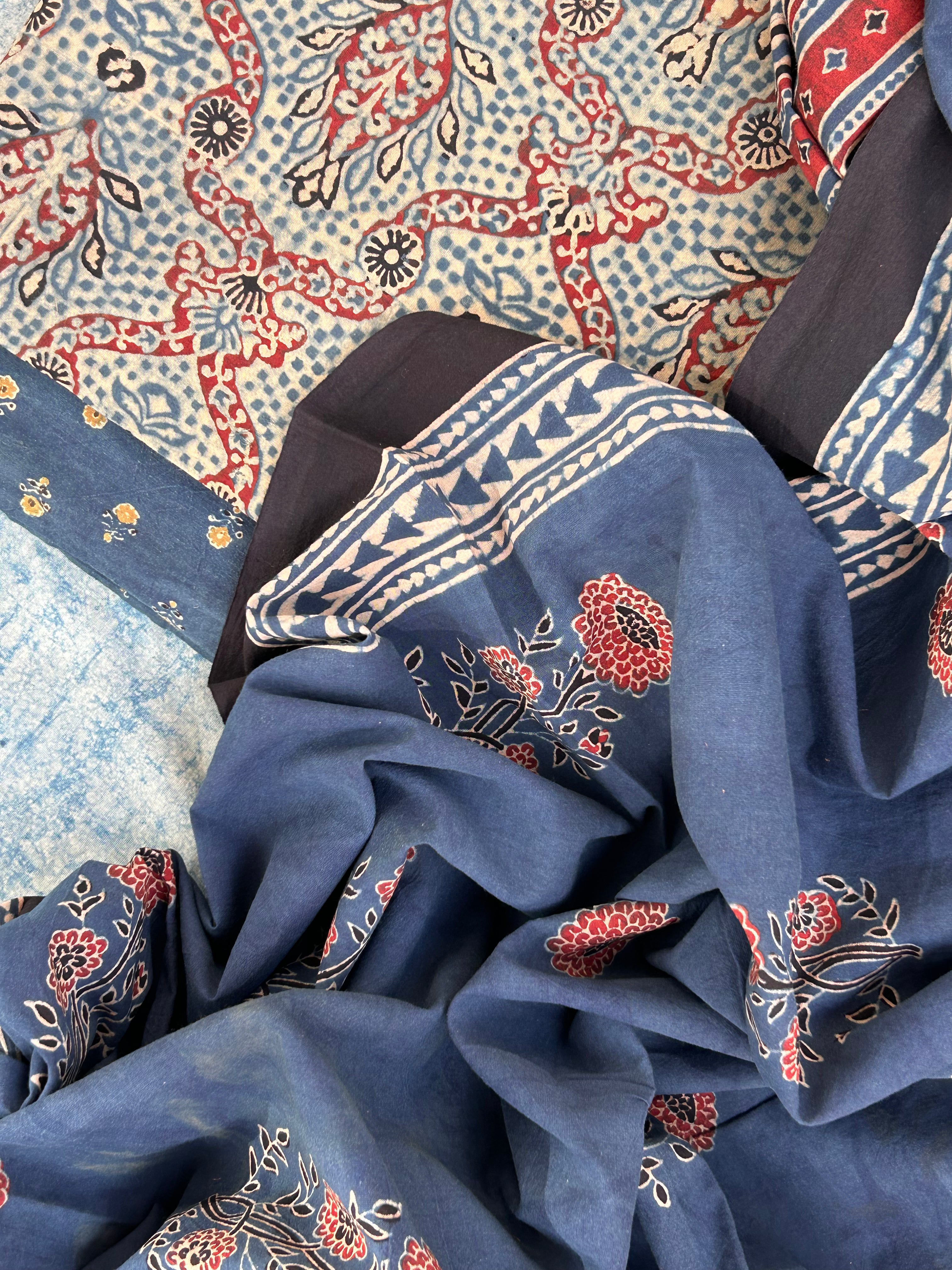 Natural Dyes Handblock Ajrakh Cotton Suit