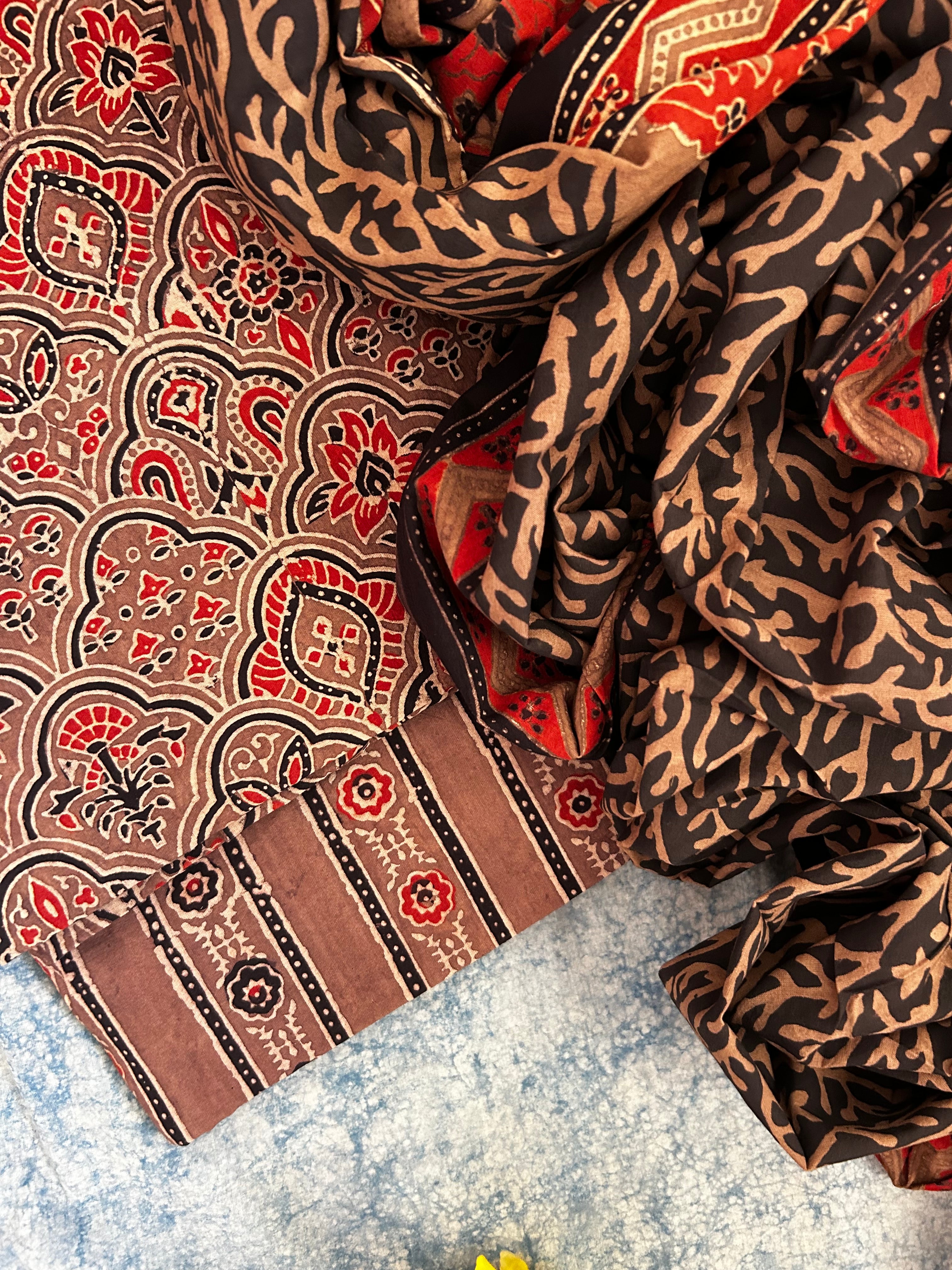 Natural Dyes Handblock Ajrakh Cotton Suit