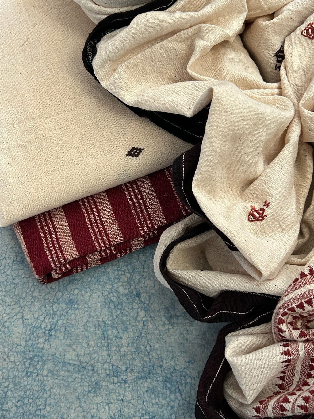 Handspun Handwoven Kotpad Suit Set - Ivory Butti and Maroon Stripes