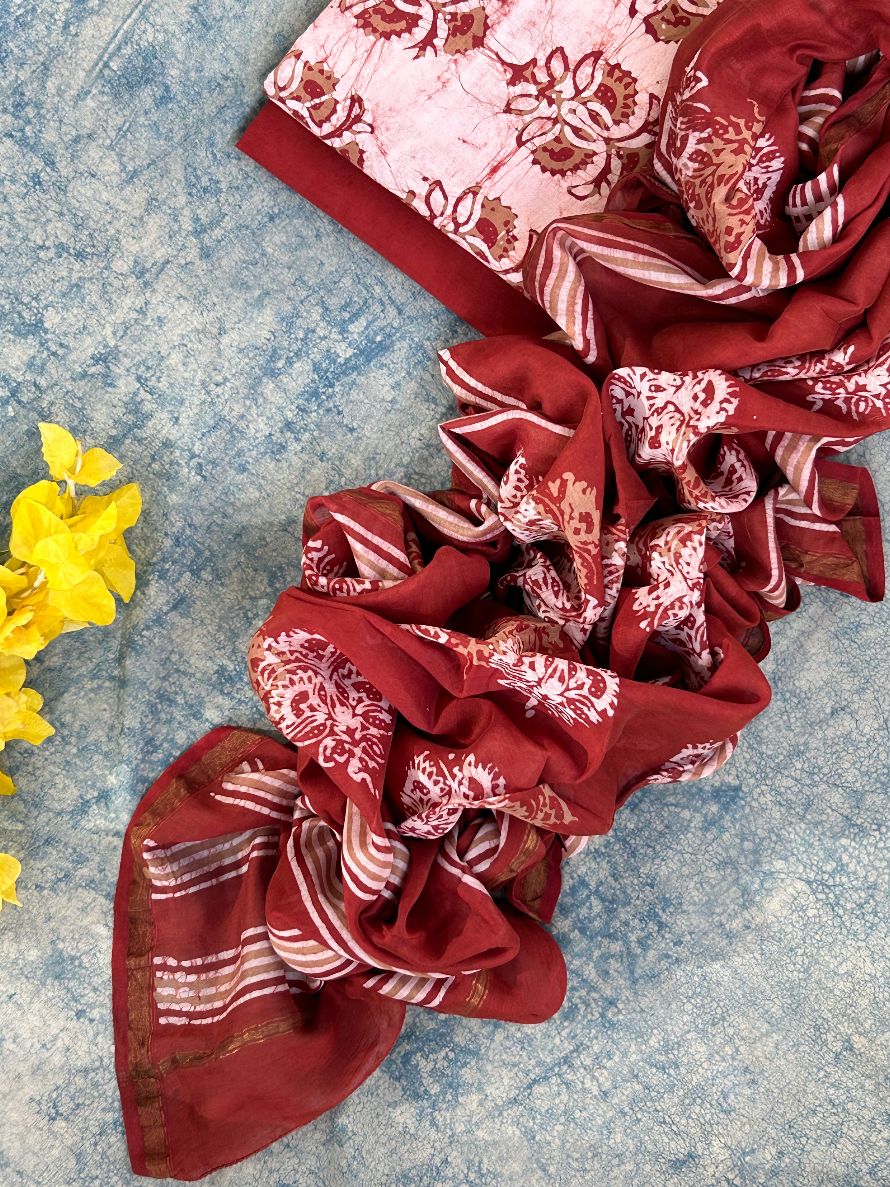 Handblock Batik Cotton Chanderi Suit