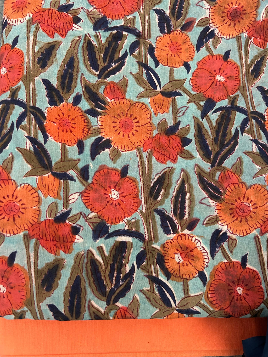 Handcrafted Cotton Suit Set - Multicolour Floral and Peach Orange