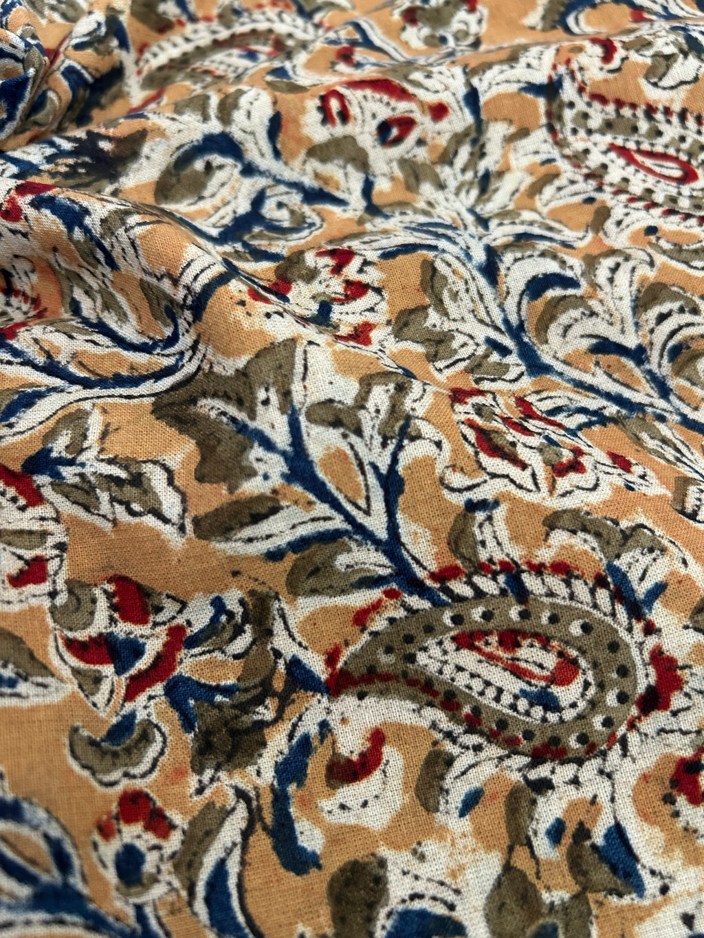 Handblock Printed Pedana Kalamkari dye cotton - Mustard(1.3m)