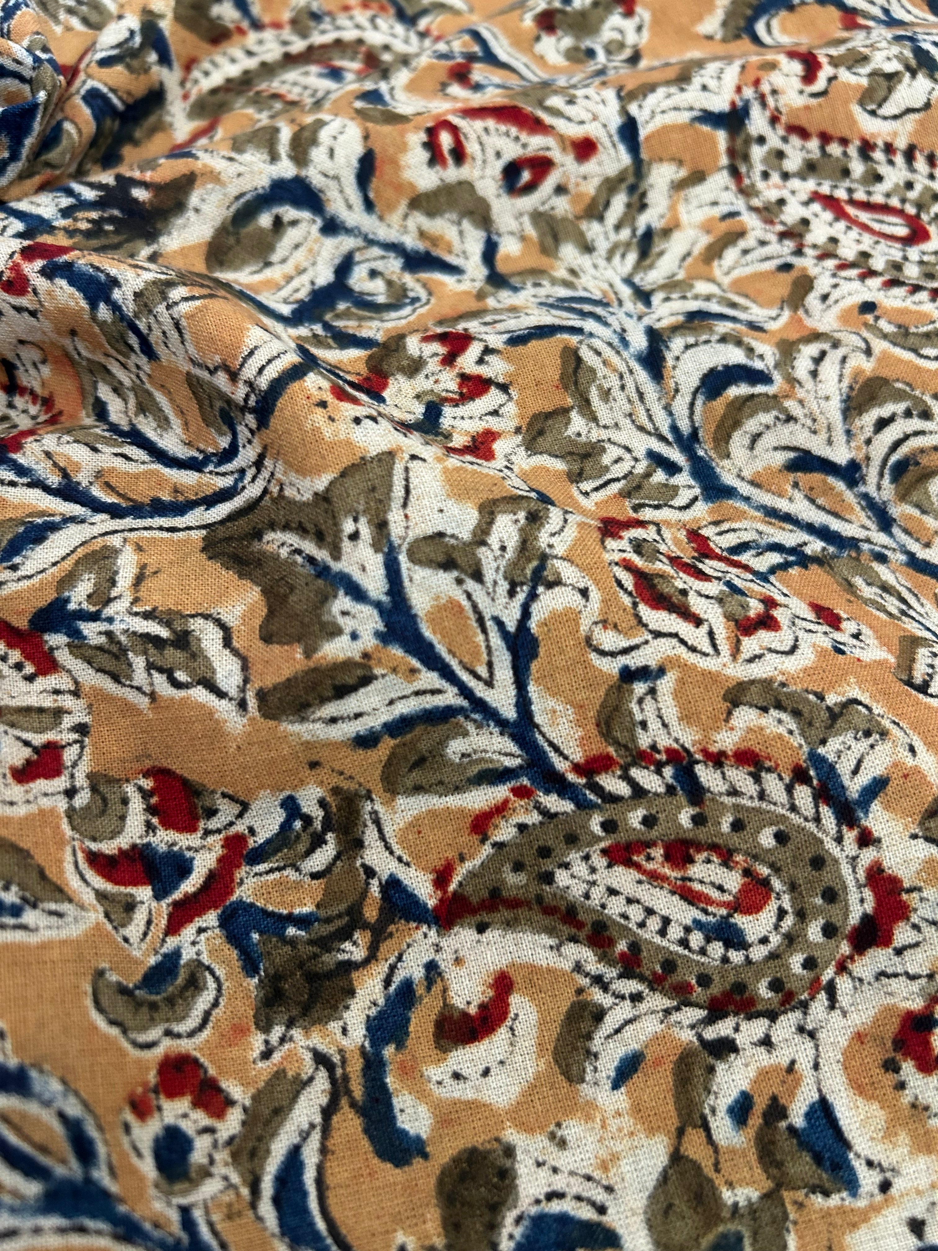 Handblock Printed Pedana Kalamkari dye cotton - Mustard(1.3m)