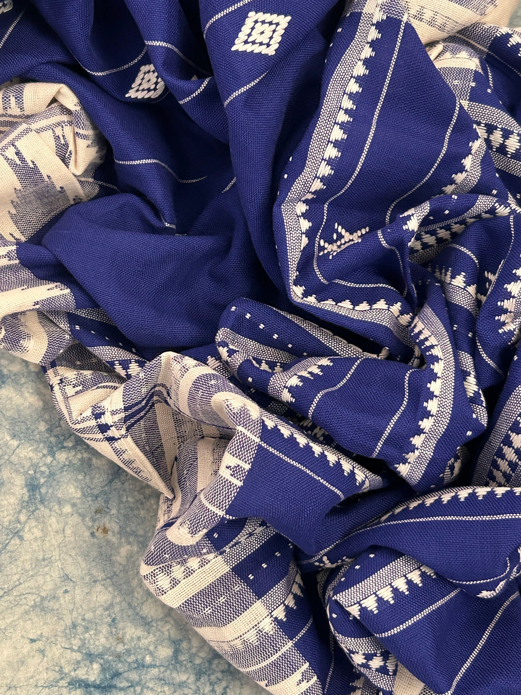 Handspun Handwoven Kotpad Suit Set - Ivory Blue Butti and Stripe Dupatta