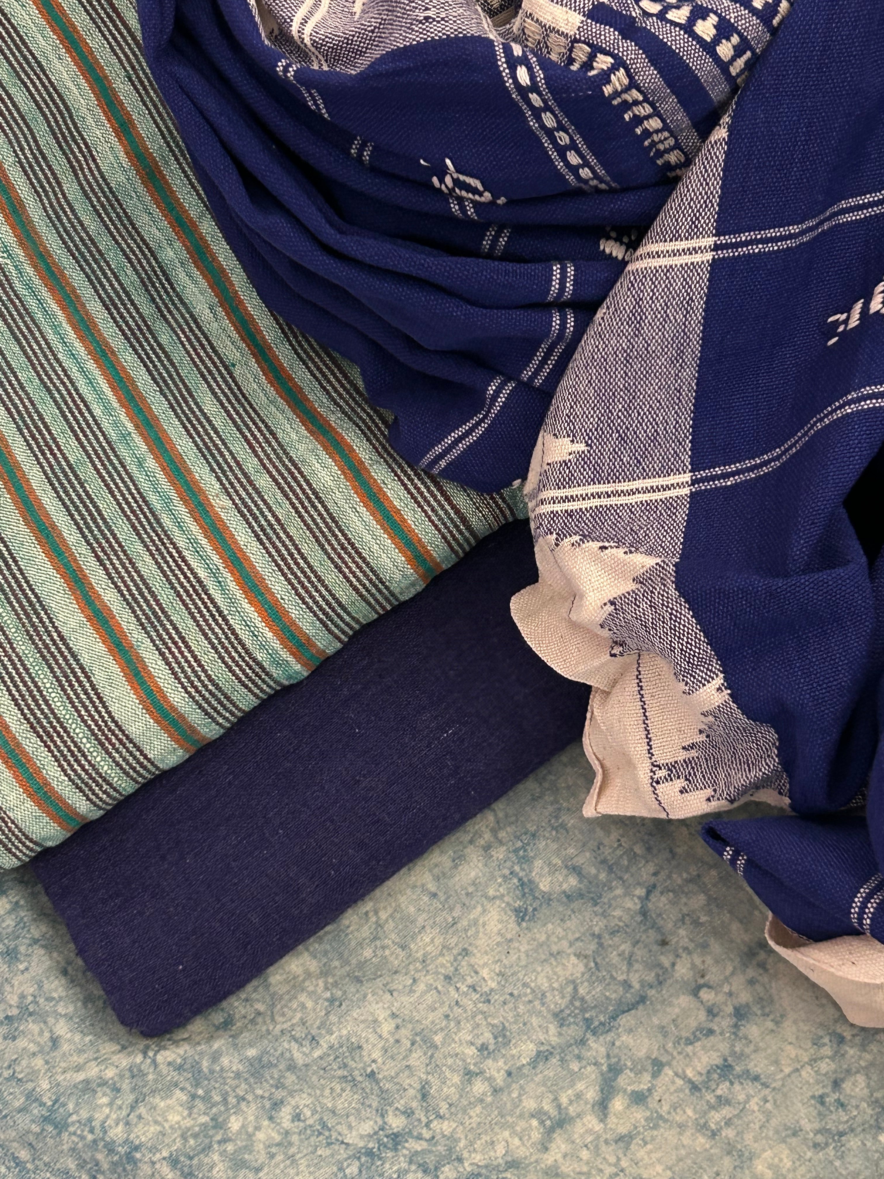 Handspun Handwoven Kotpad Suit Set - Turquoise & Blue