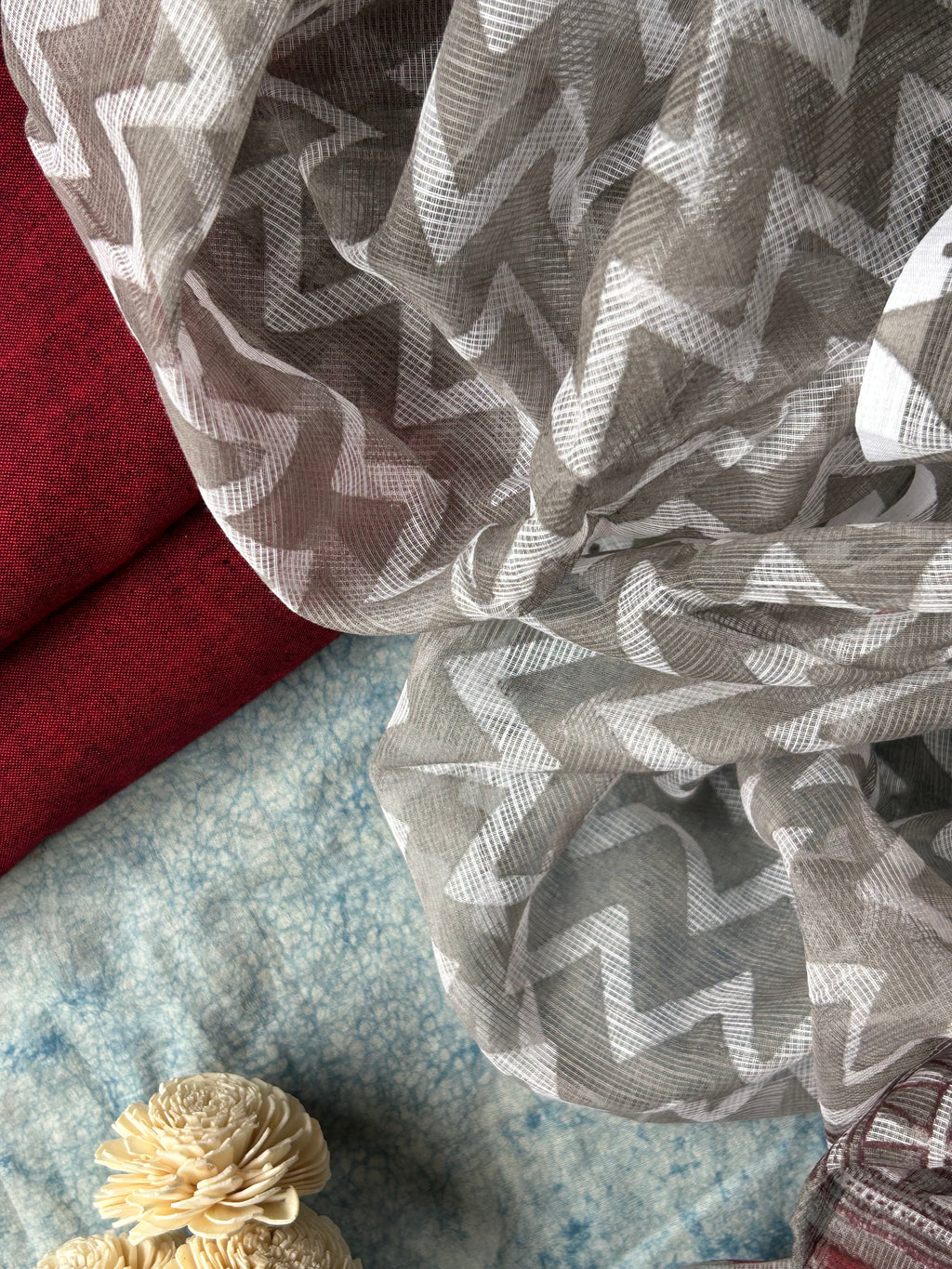 Handwoven Handblock Printed Set - Maroon