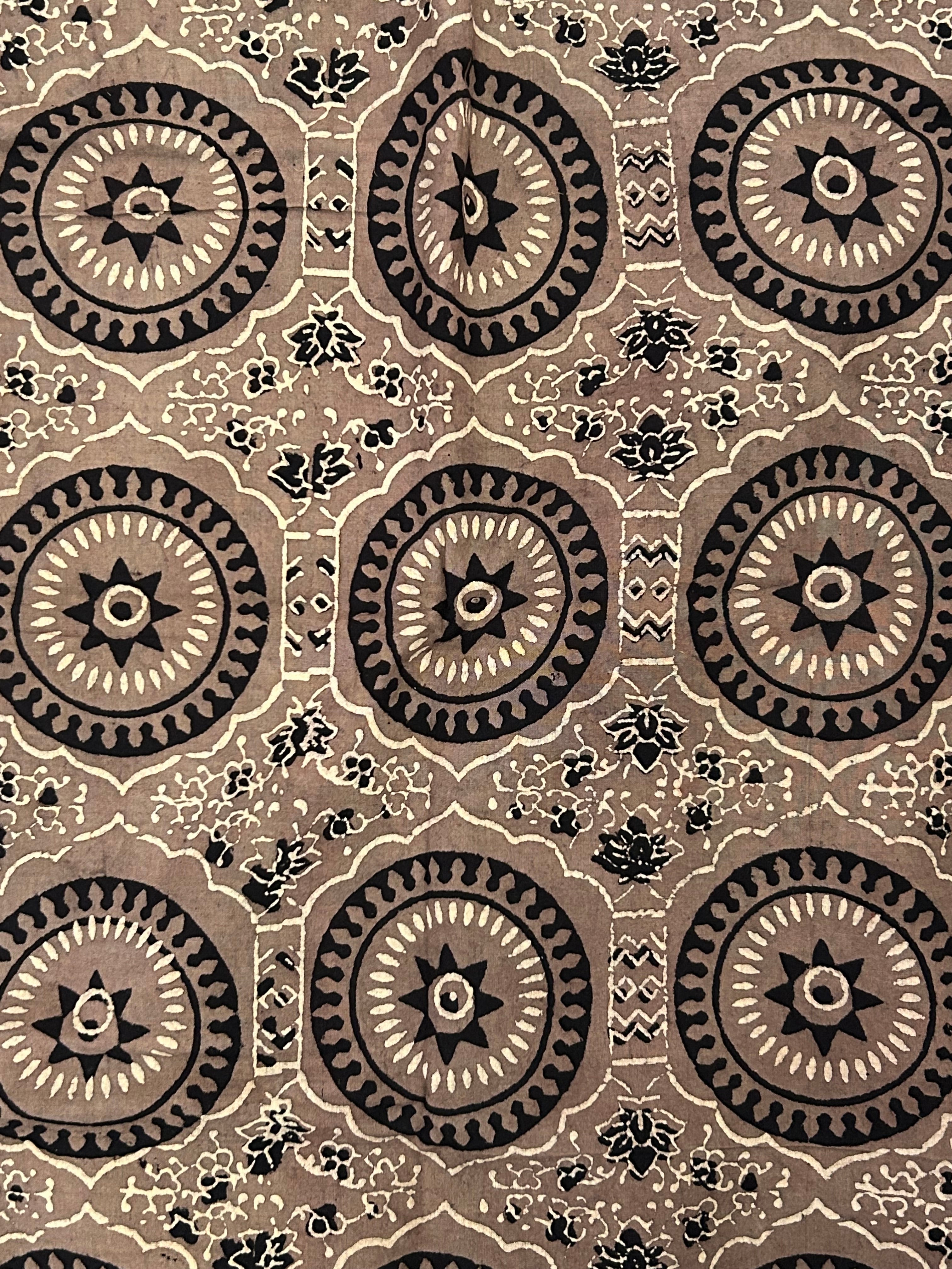 Handblock Printed Ajrakh Cotton - Chickoo Jaal (1m)
