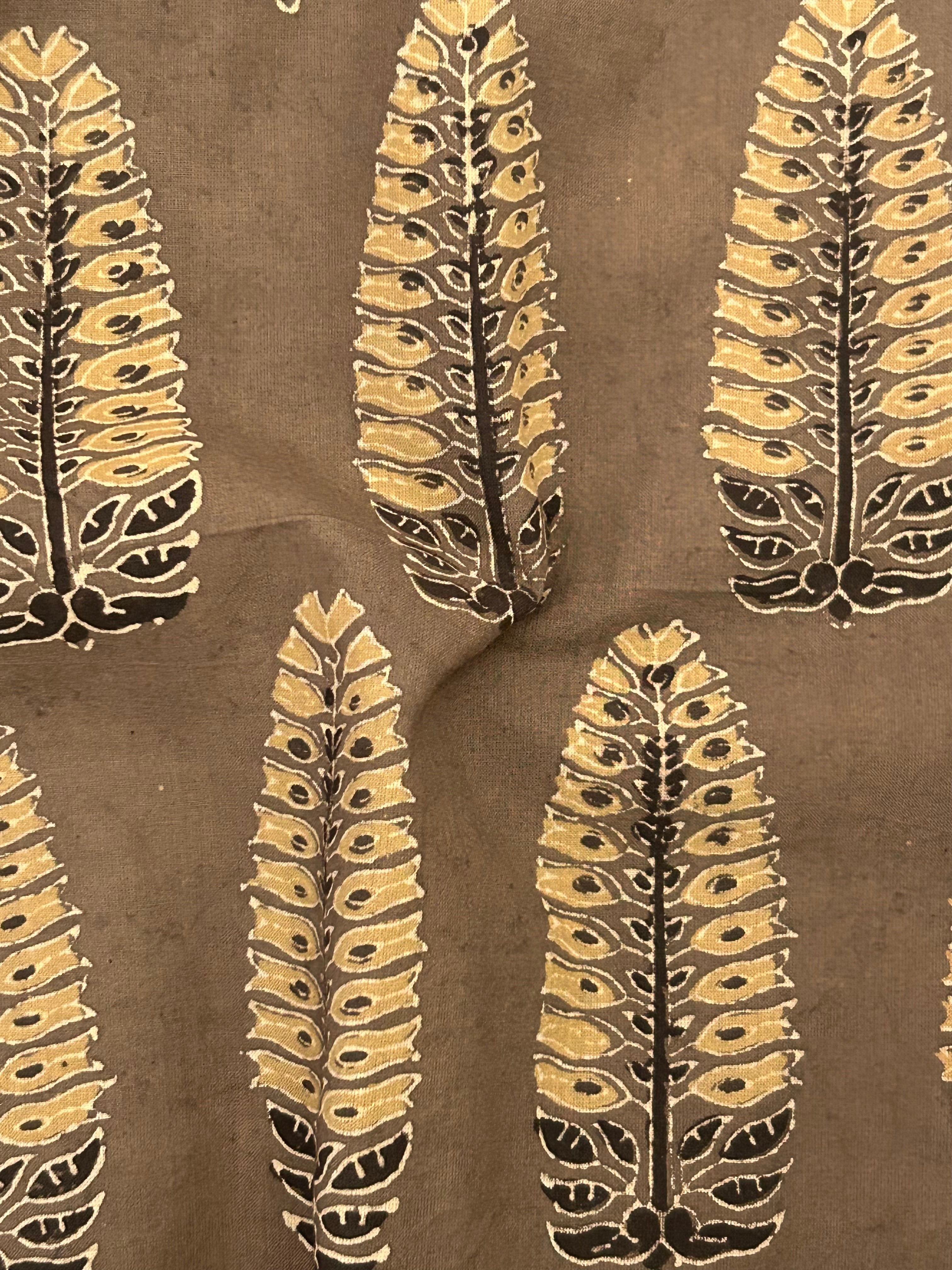 Handblock Printed Ajrakh Cotton - Chickoo Butta (1m)