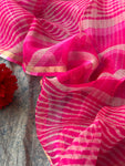 Handcrafted Tie-Dye Silk Kota Doria Dupatta - Fuschia Pink