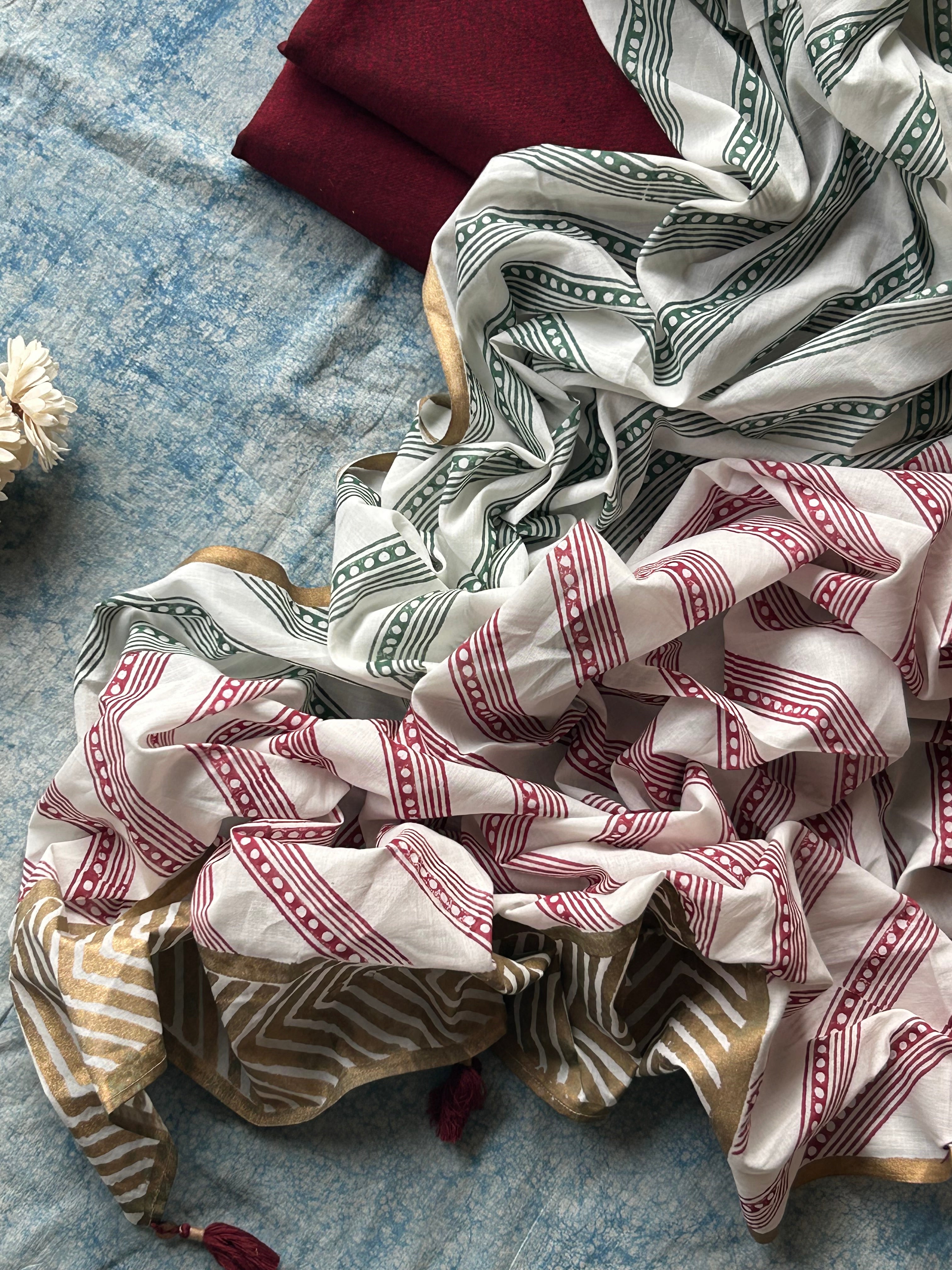 Handwoven Handblock Printed Set - Maroon