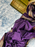 Handwoven Maheshwari Kurta Dupatta Set - Lime Green & Purple
