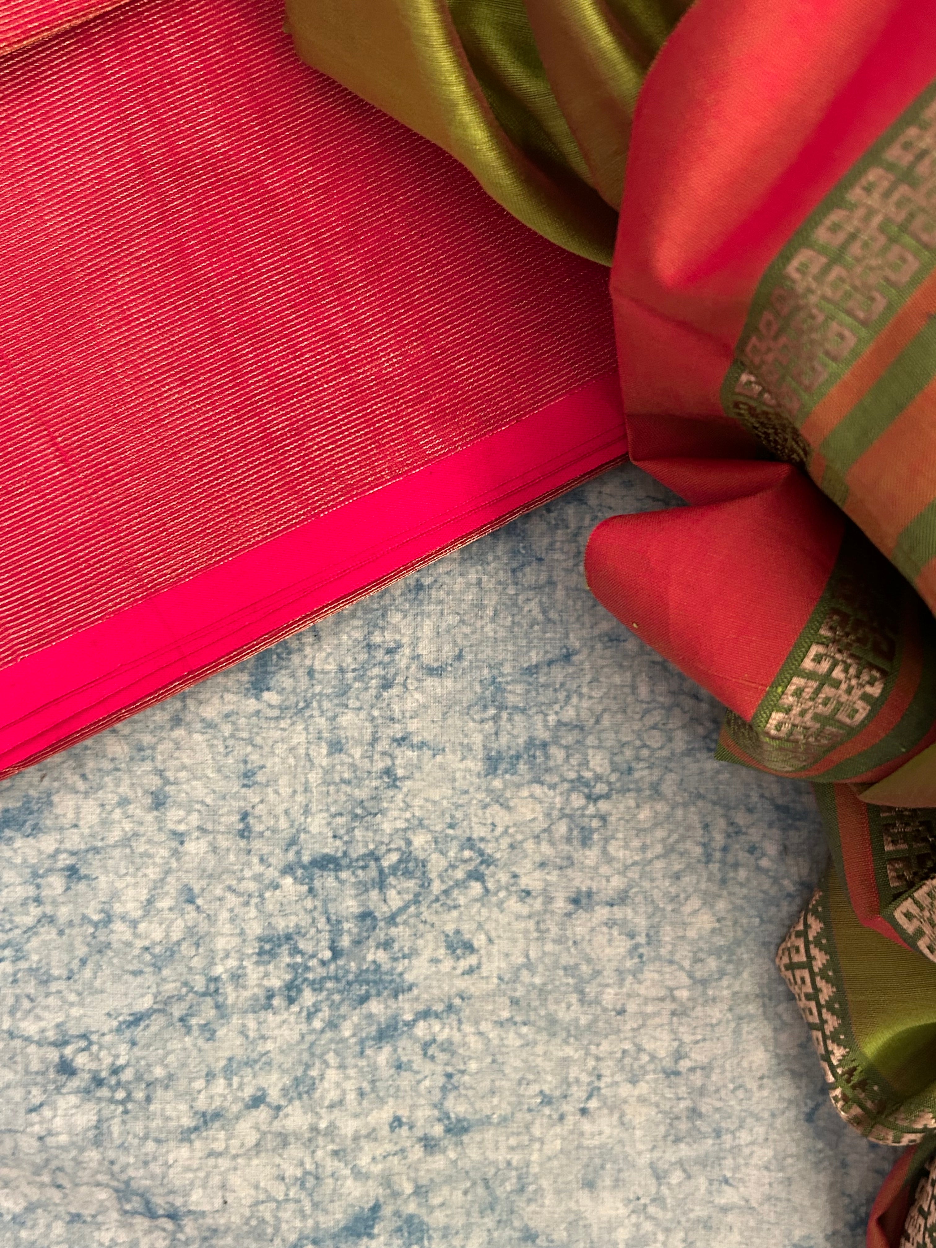 Handwoven Maheshwari Kurta Dupatta Set -Rose Pink & Moongia Green