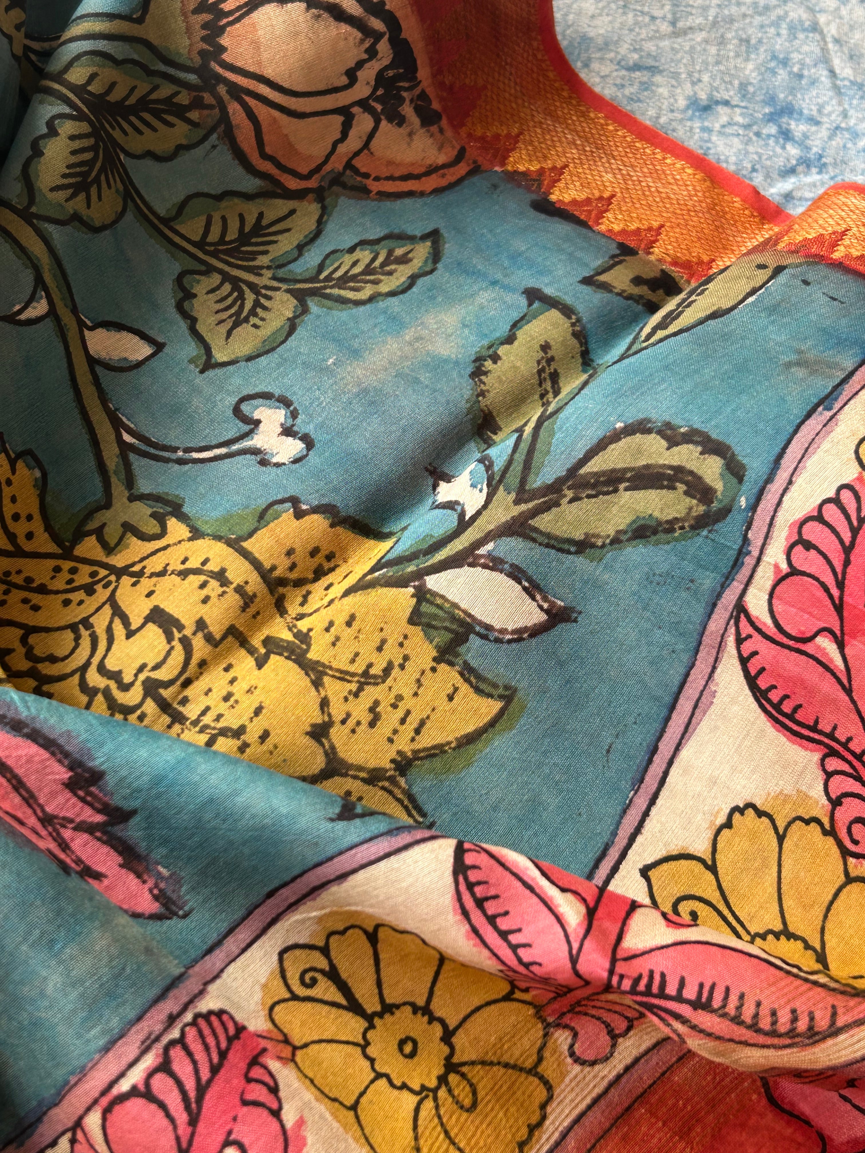 Ambari -Handwoven Hand-drawn Handpainted Pen Kalamkari Dupatta