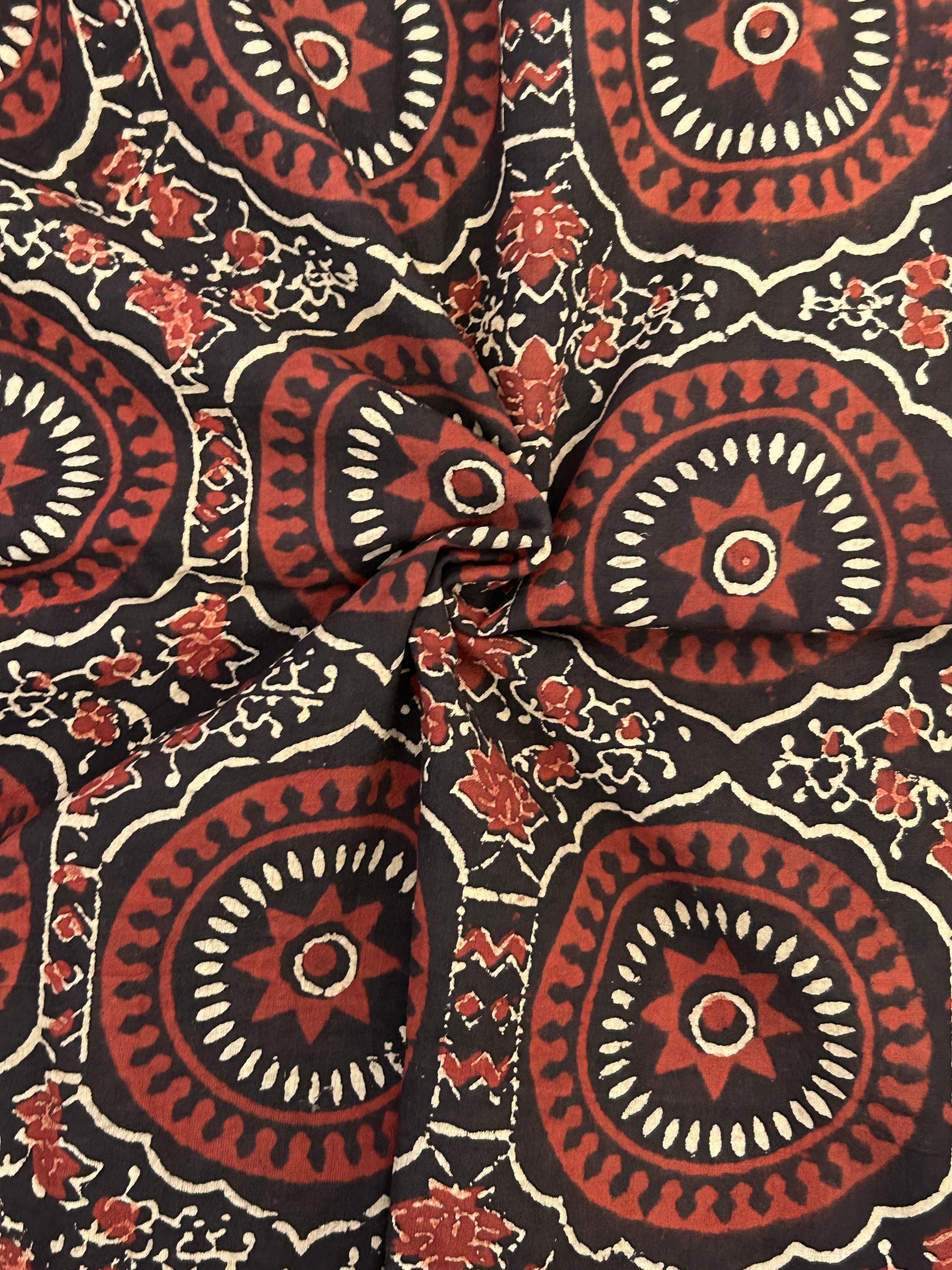 Handblock Printed Ajrakh Cotton - Black and Madder (1m)