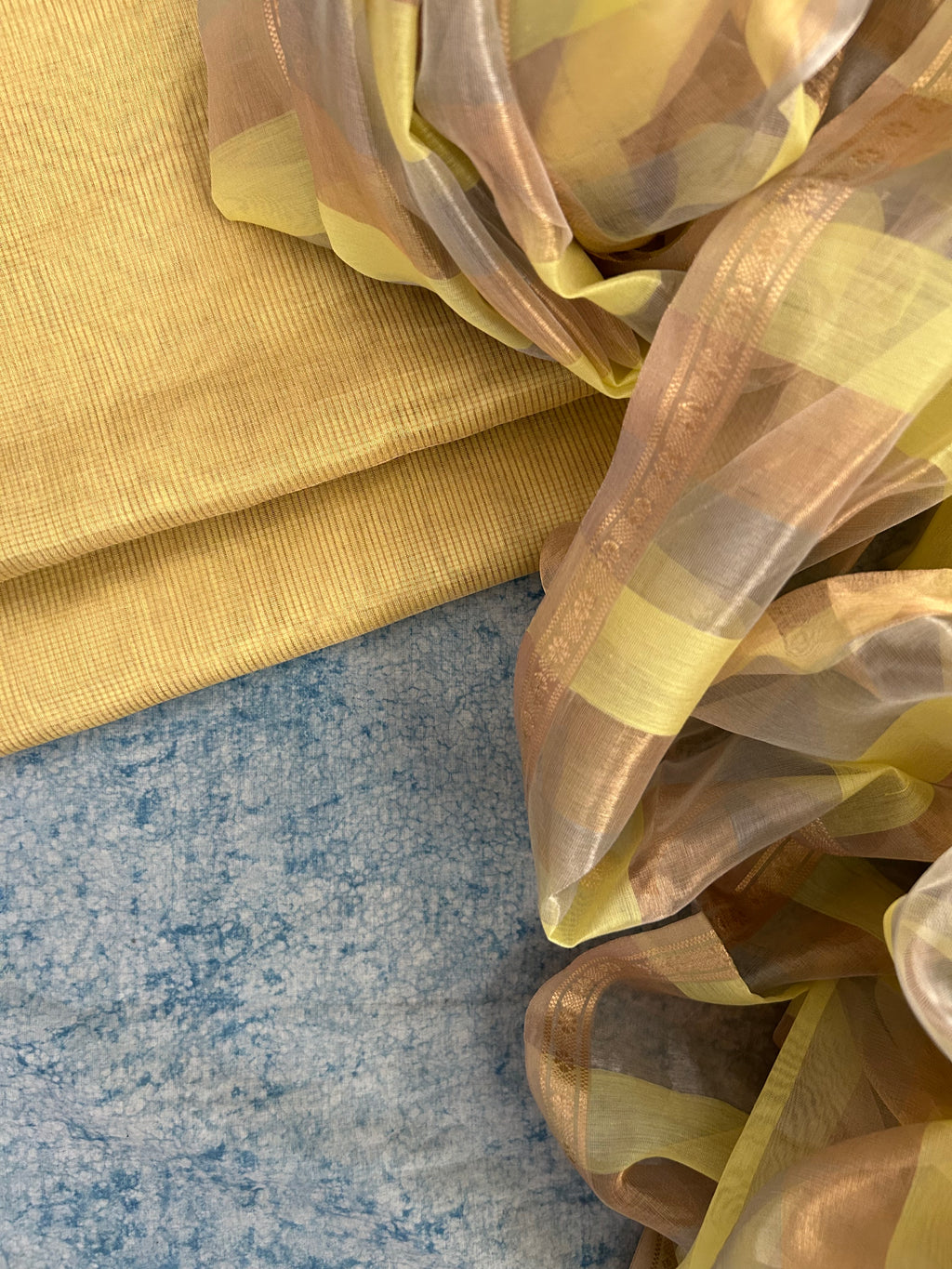 Handwoven Maheshwari Kurta Dupatta Set - Light Yellow