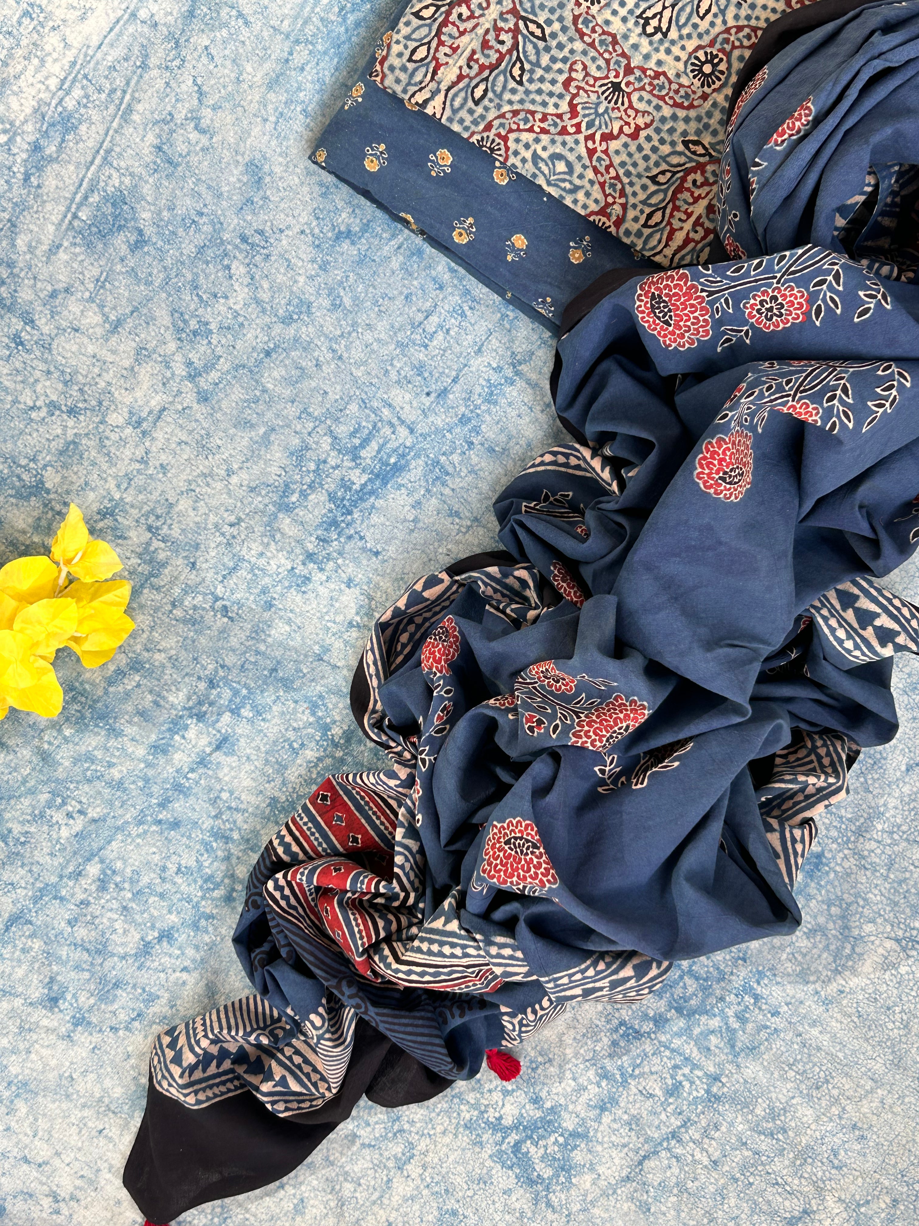 Natural Dyes Handblock Ajrakh Cotton Suit