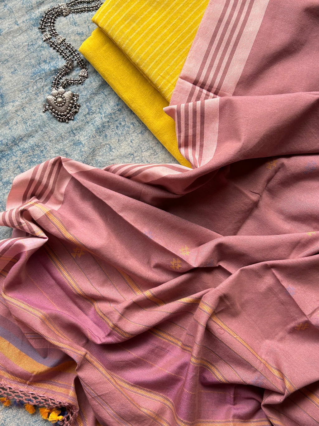 Amaltas - Handspun Handwoven Kotpad and Bhujodi Stole Set