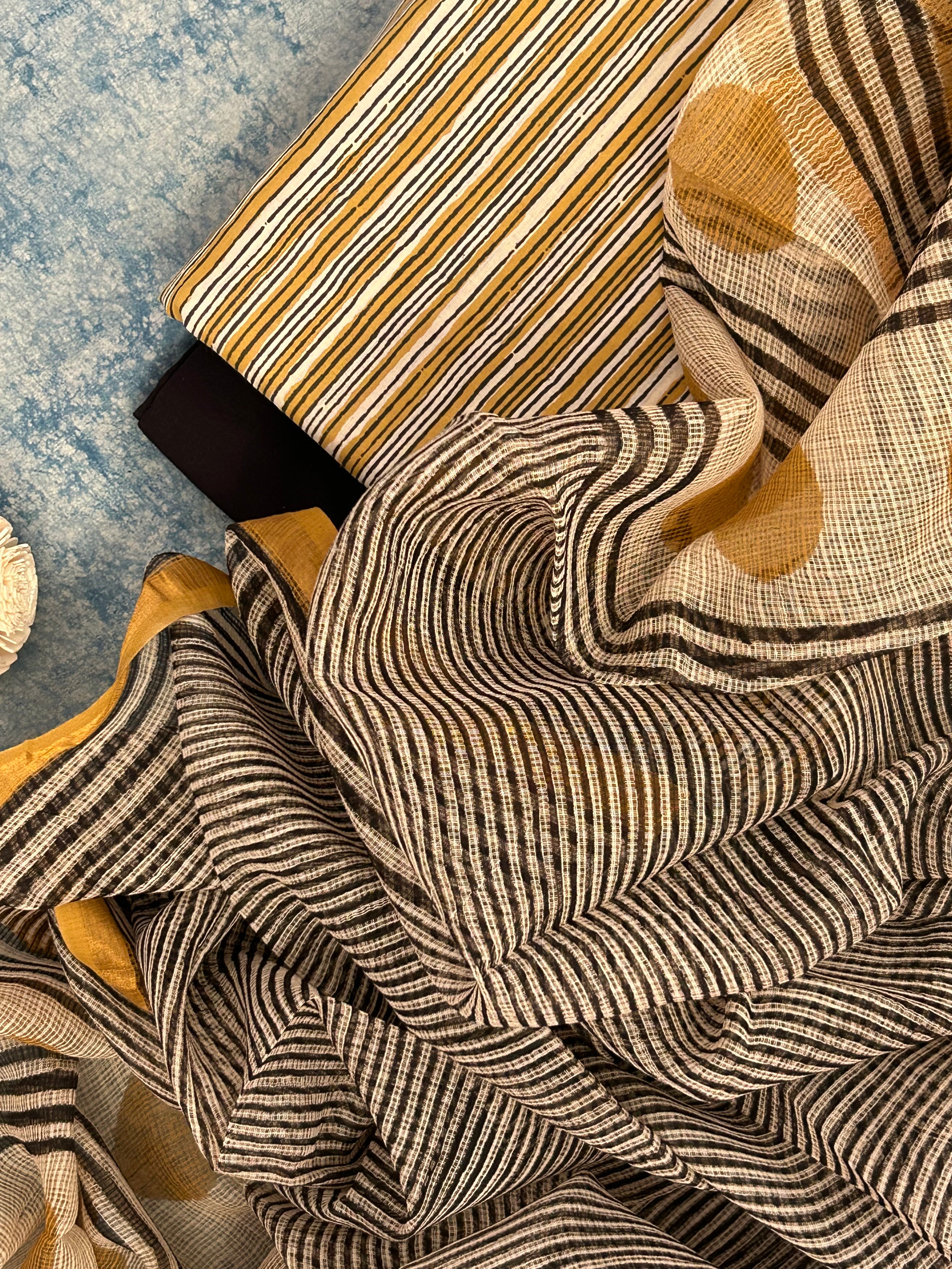 Handcrafted Cotton Suit Set - Mustard Stripes and Black