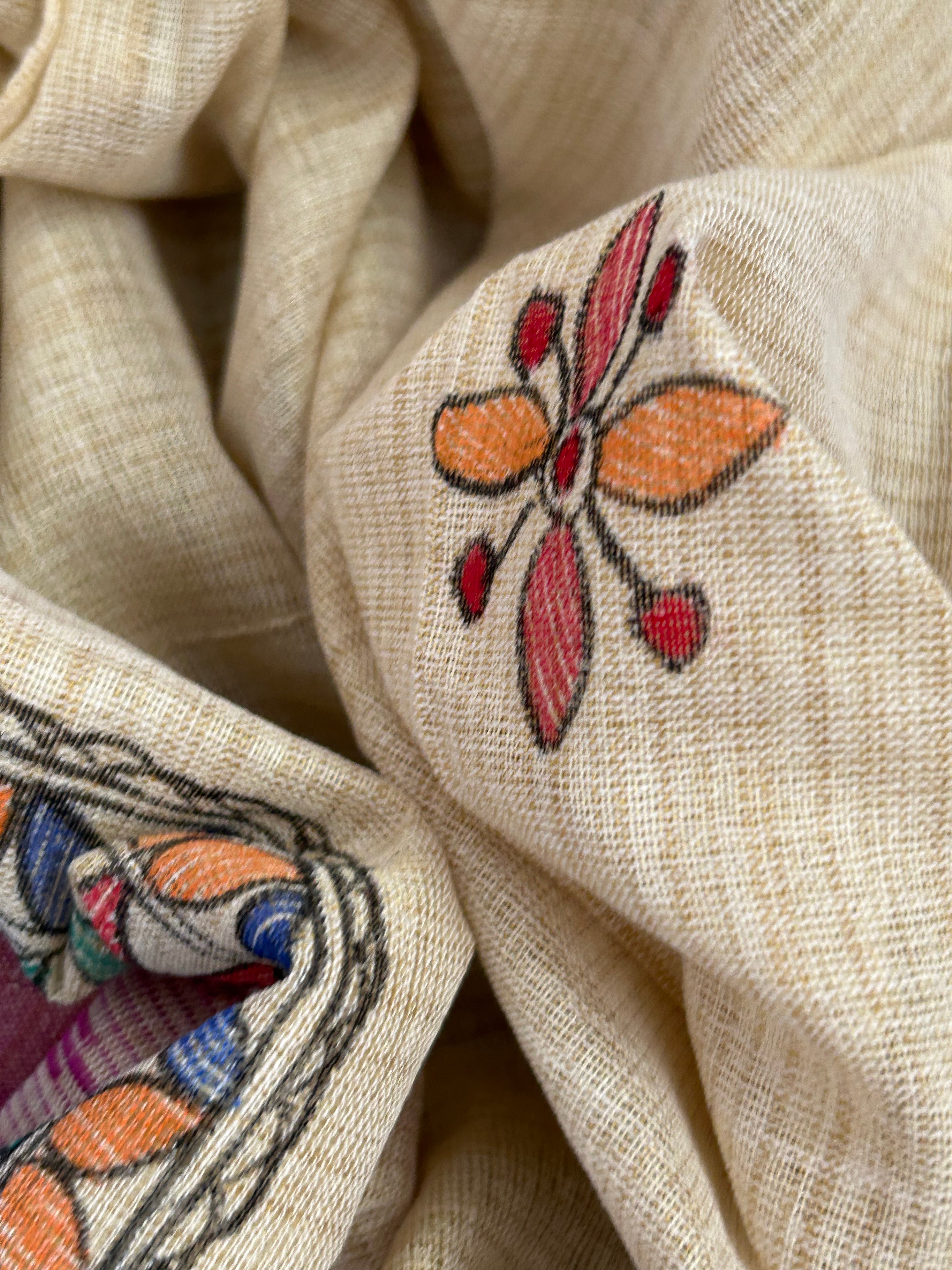Madhubani Handpainted Cotton Silk Dupatta
