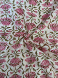 Handblock Printed Azofree dye cotton - Floral Pink & Green(1m)