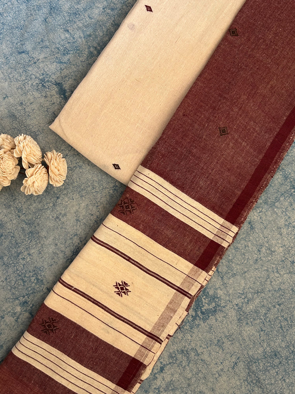 Handspun Handwoven Kotpad Suit Set - Ivory Butti