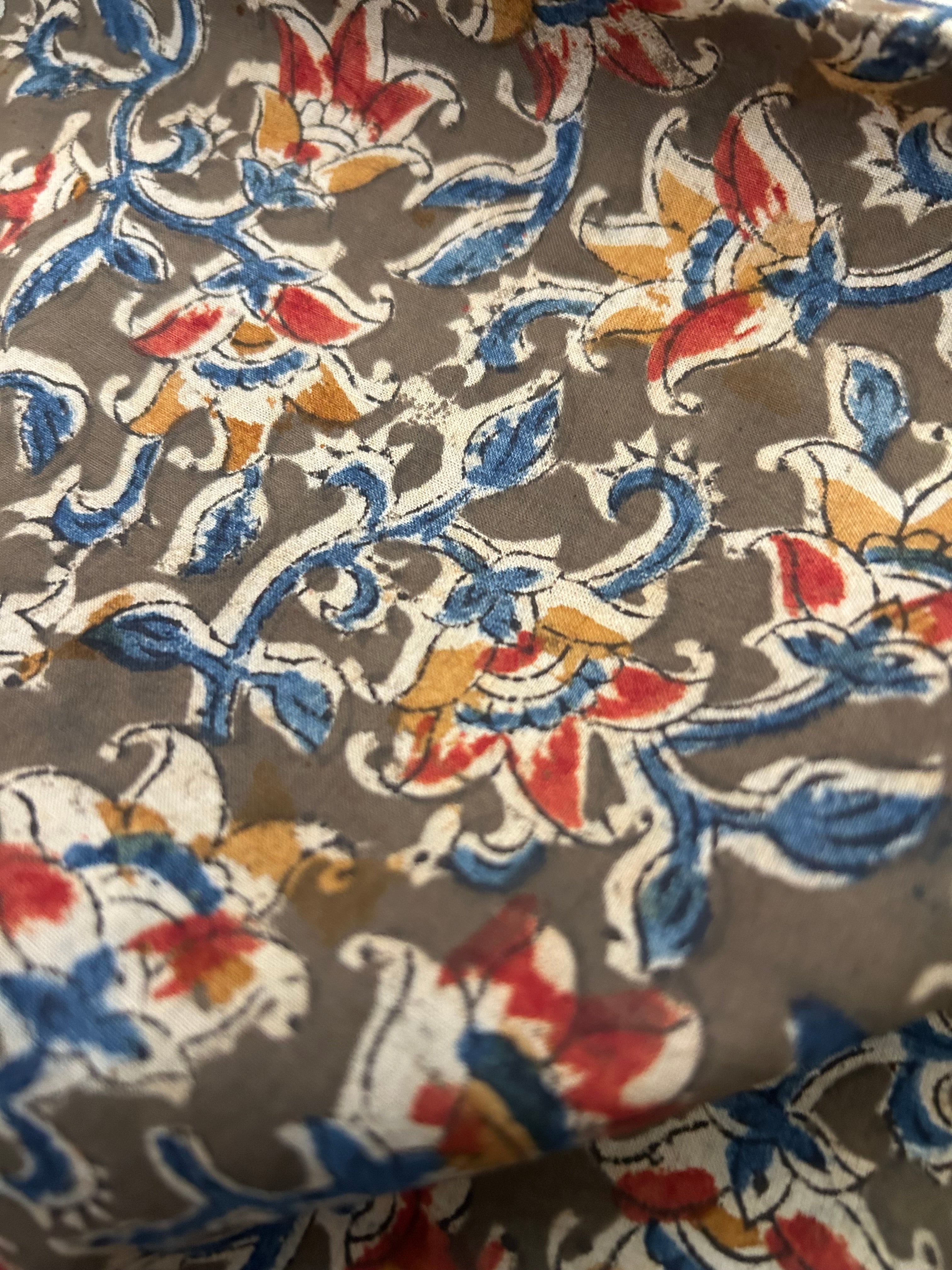 Handblock Printed Pedana kalamkari cotton -Mehndi Green (1.8m)