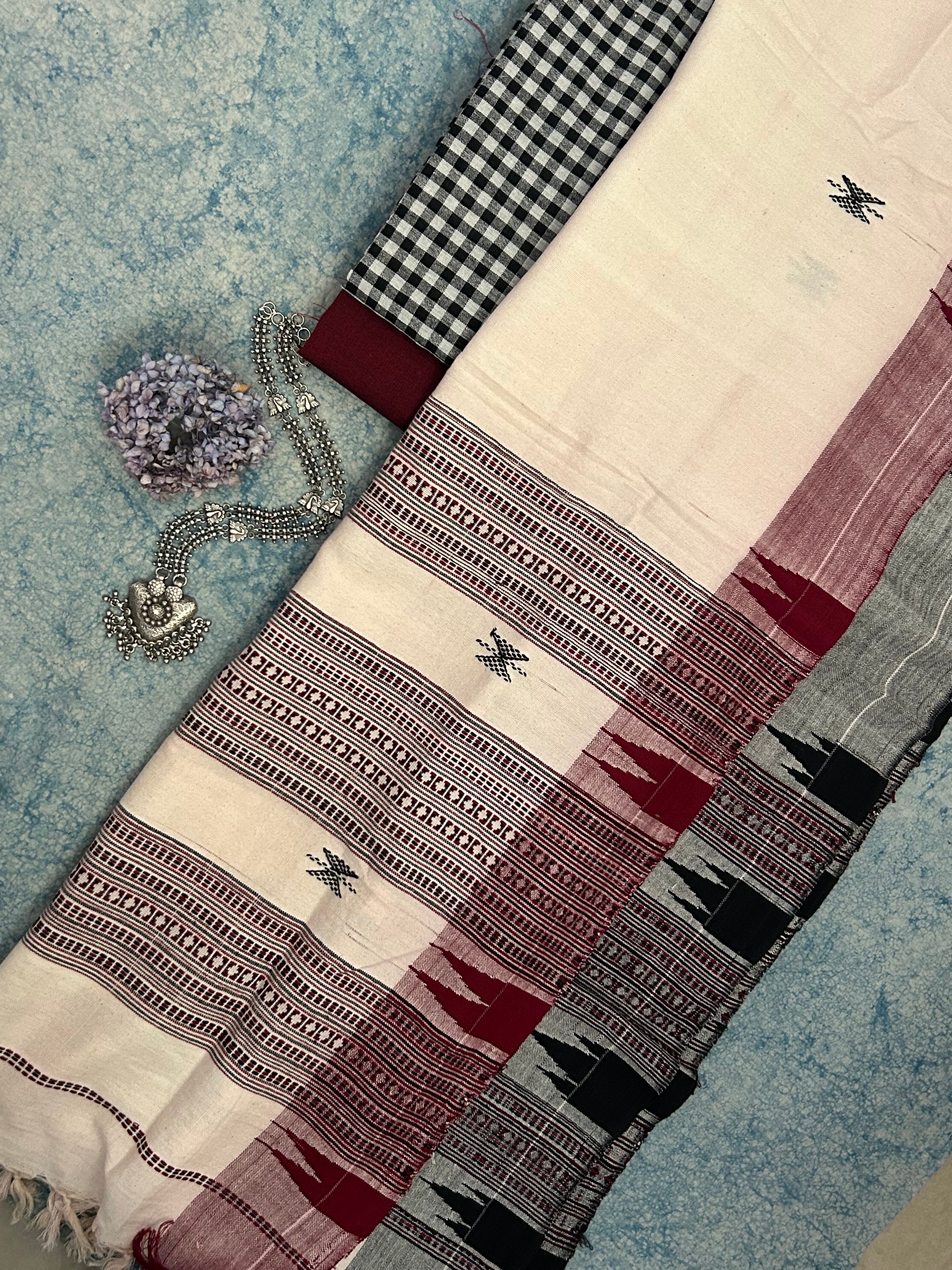 Handspun Handwoven Kotpad Suit Set - Black Checks