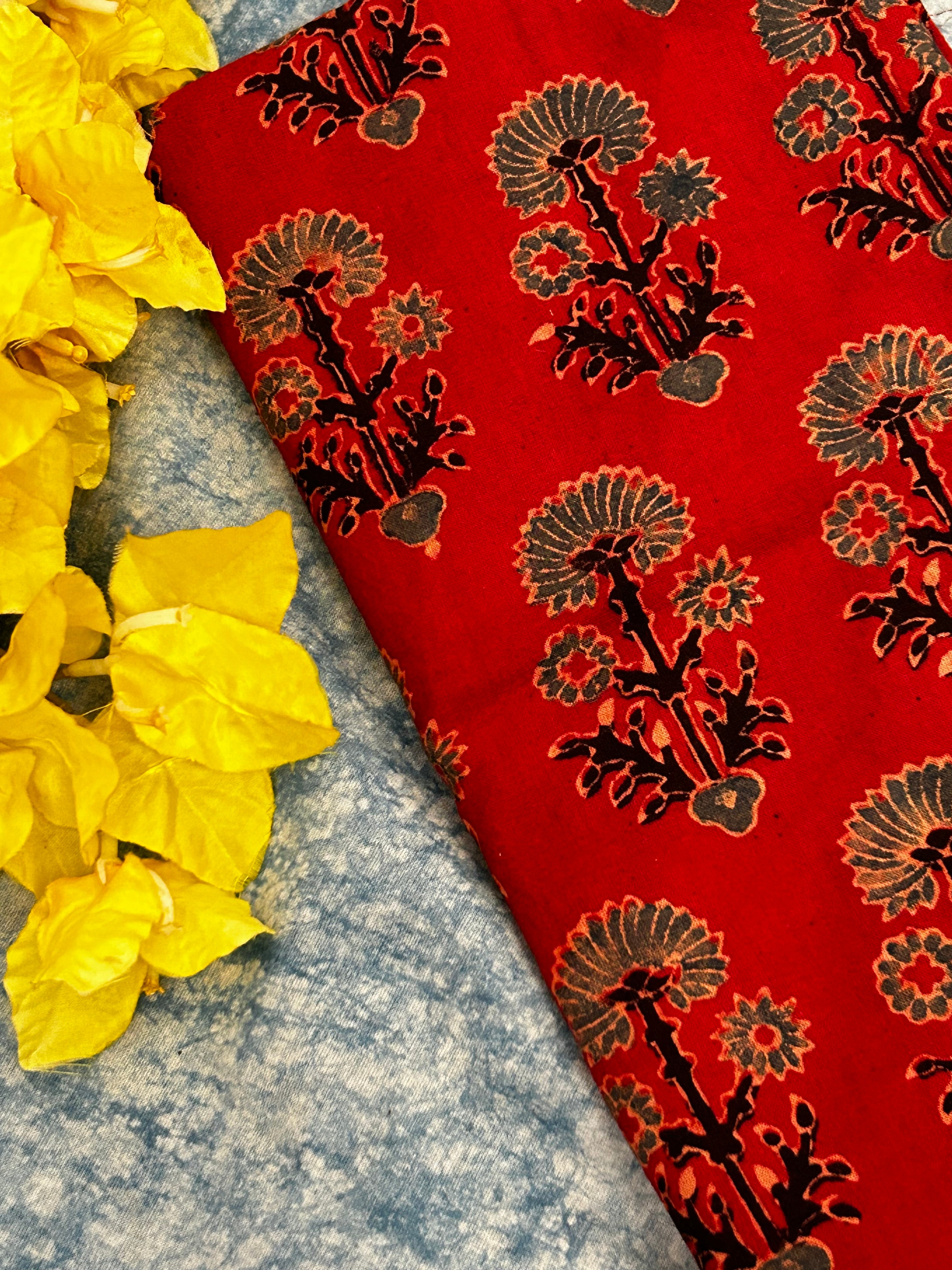 Handblock Ajrakh Cotton Blouse Fabric