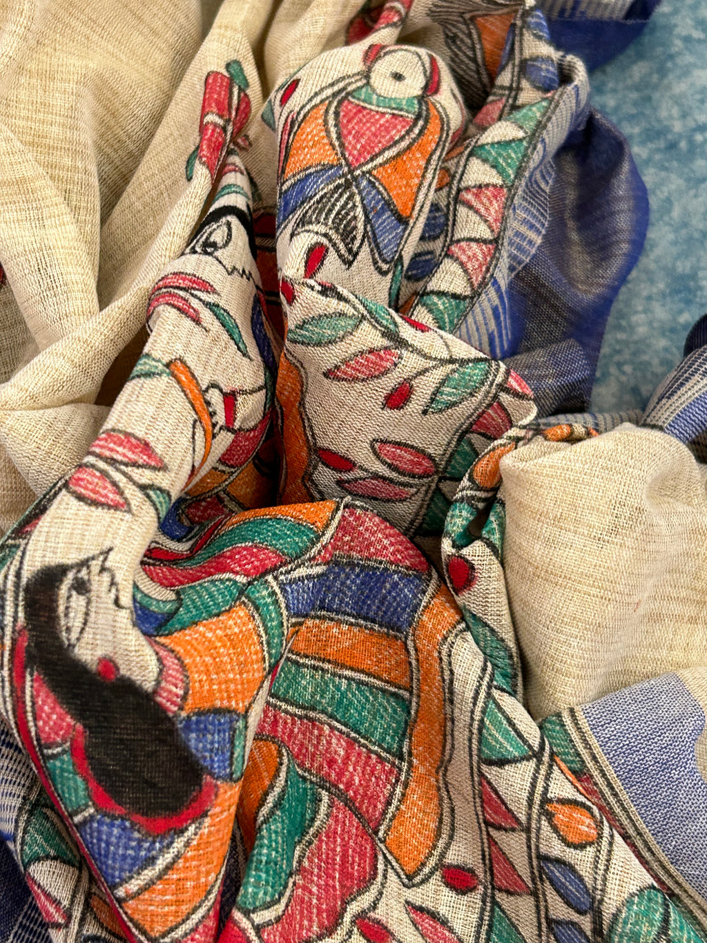 Madhubani Handpainted Cotton Silk Dupatta
