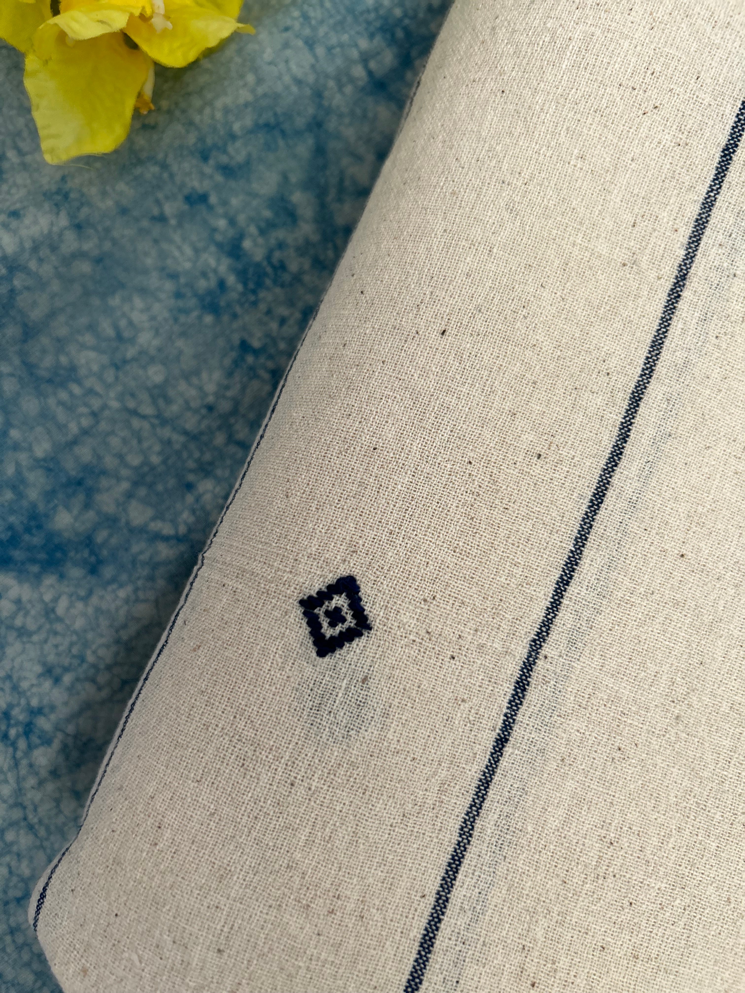Handspun Handwoven Kotpad Fabric 600 INR/metre -Ivory & Blue