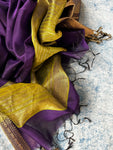 Handwoven Maheshwari Kurta Dupatta Set - Lime Green & Purple