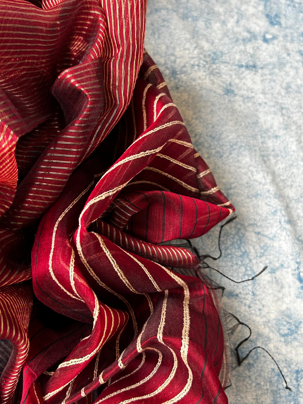 Handwoven Maheshwari Tissue Kurta Dupatta Set - Deep Wine