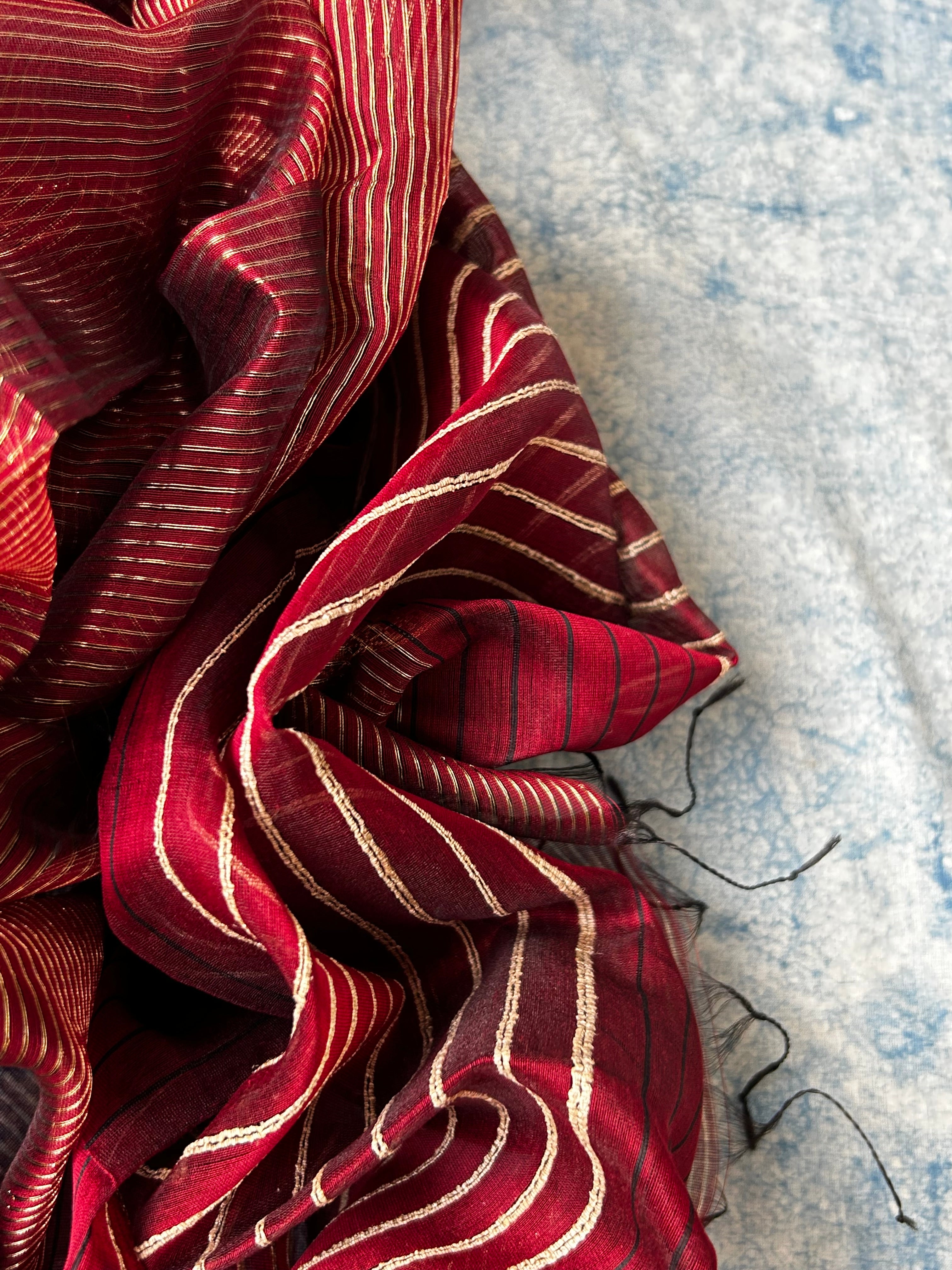 Handwoven Maheshwari Tissue Kurta Dupatta Set - Deep Wine