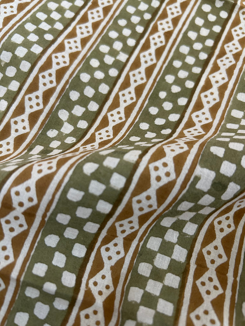 Handblock Printed Azofree dye cotton - Mustard Mehndi Stripes (2.4m)