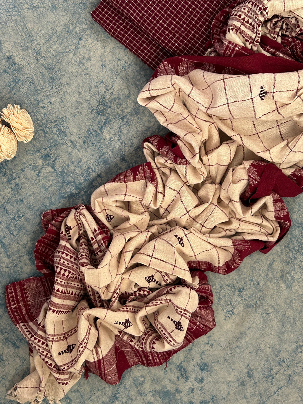 Handspun Handwoven Kotpad Suit Set - Maroon Check