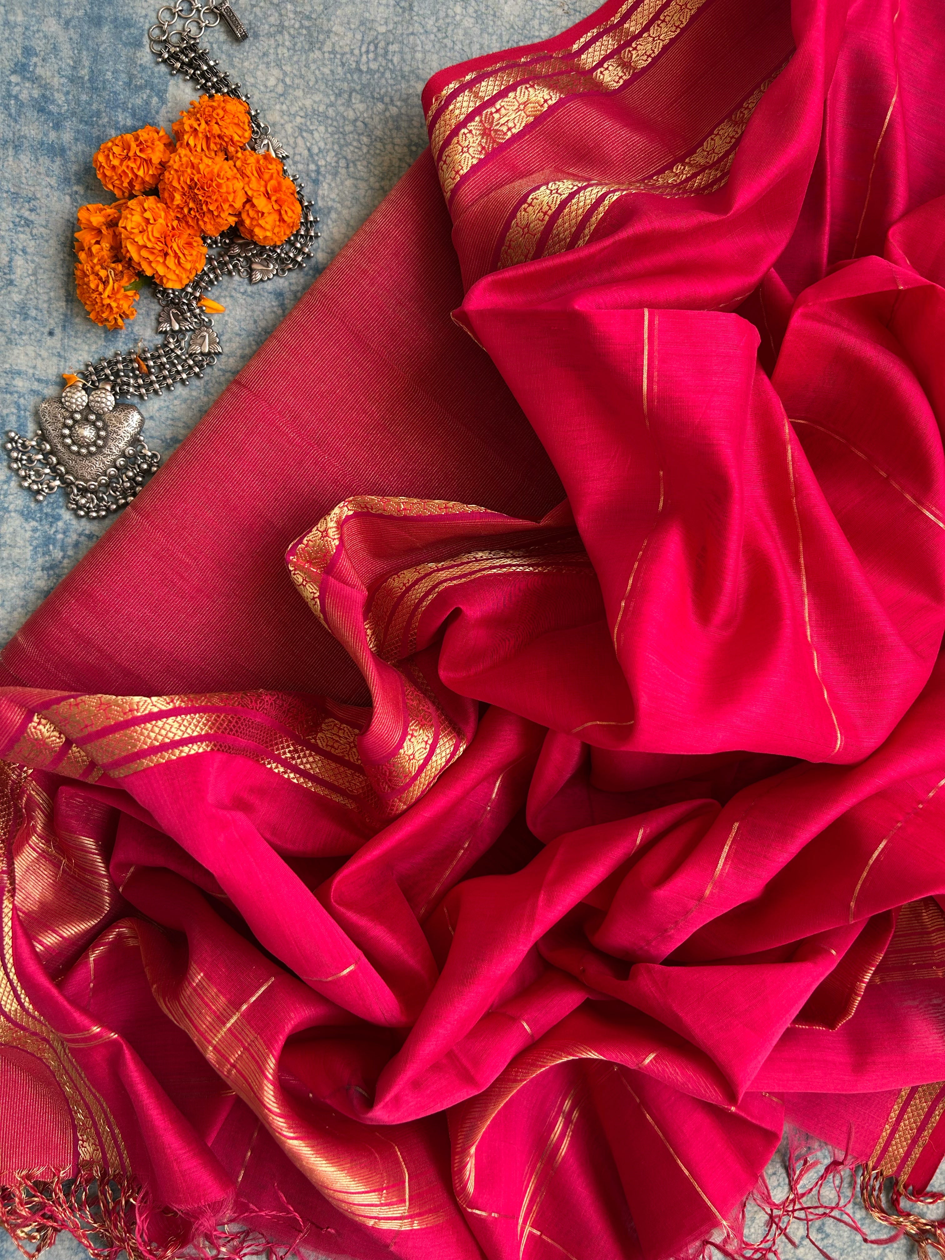 Handwoven Maheshwari Kurta Dupatta Set - Pink