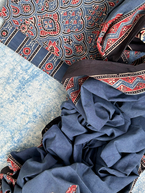Aasmani - Natural Dyes Handblock Ajrakh Cotton Suit