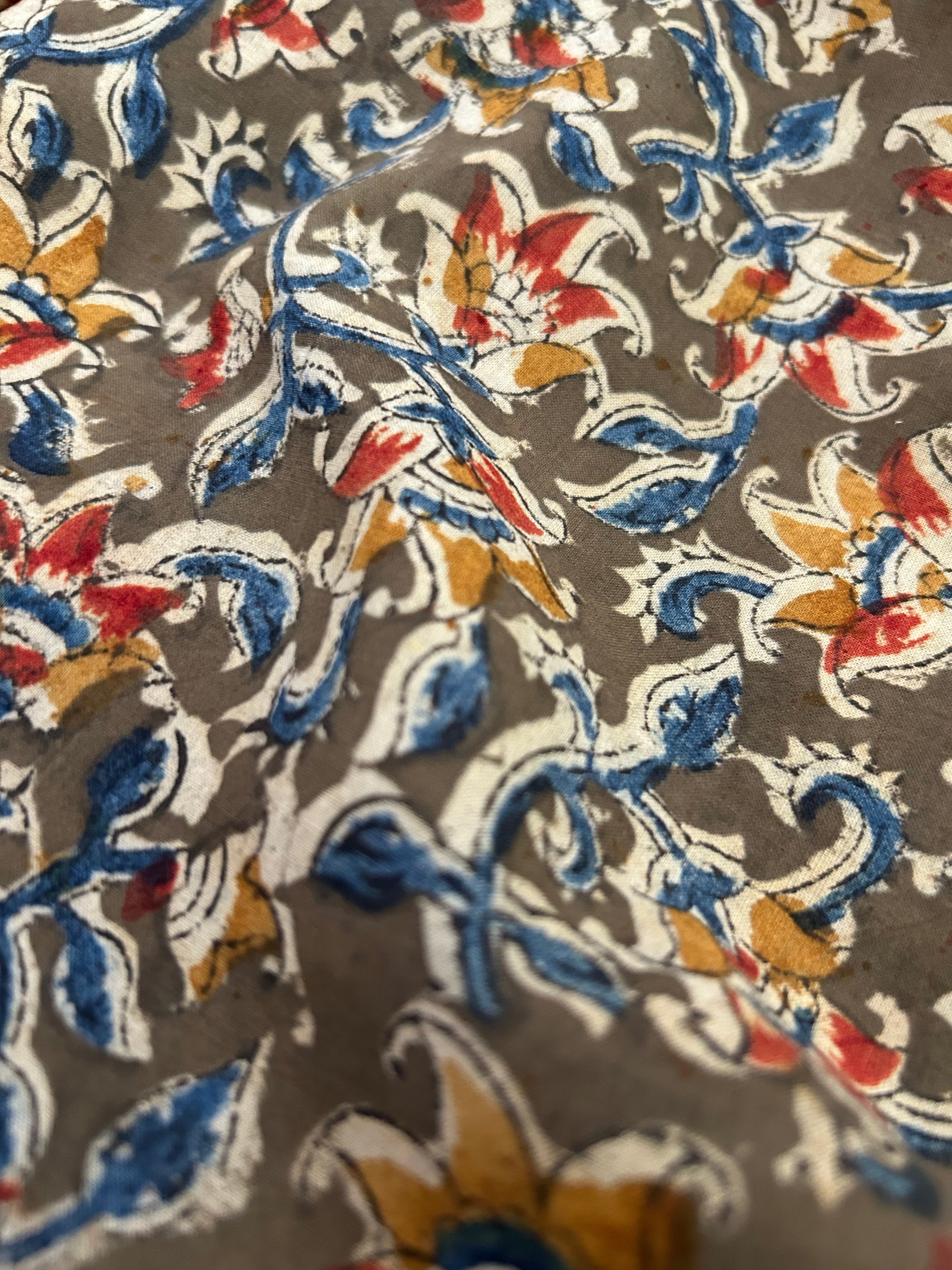 Handblock Printed Pedana kalamkari cotton -Mehndi Green (1.8m)