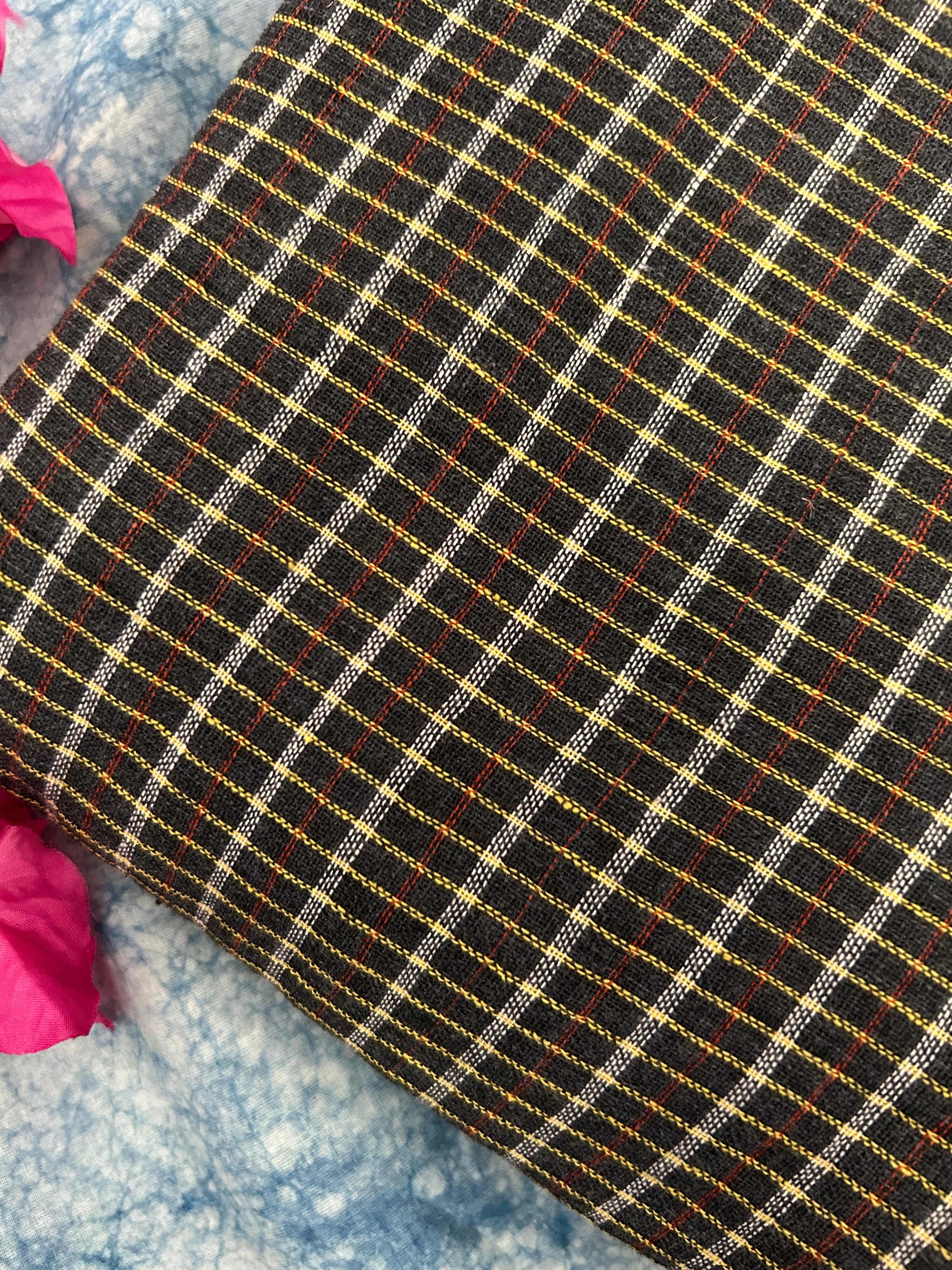Handspun Handwoven Kotpad Fabric 650 INR/metre -Checkered Magnum Brown