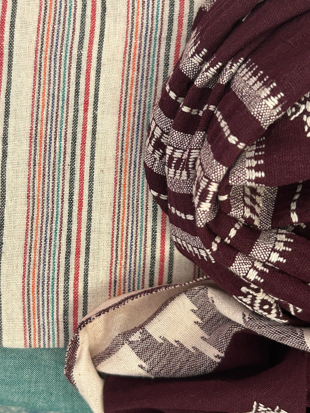 Handspun Handwoven Kotpad Suit Set -Ivory Multi Colour and Sea Foam Blue
