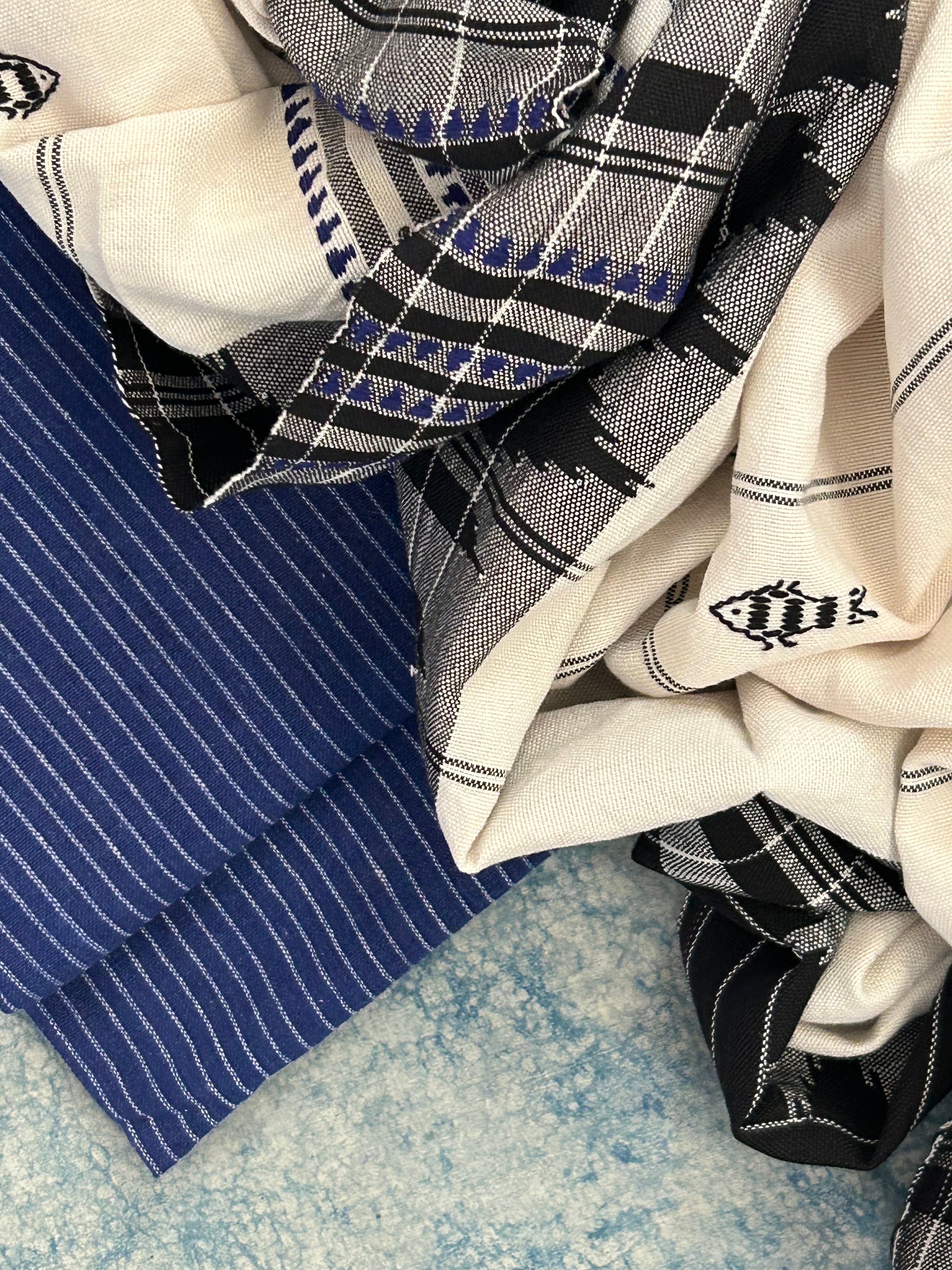 Handspun Handwoven Kotpad Suit Set - Blue Stripes