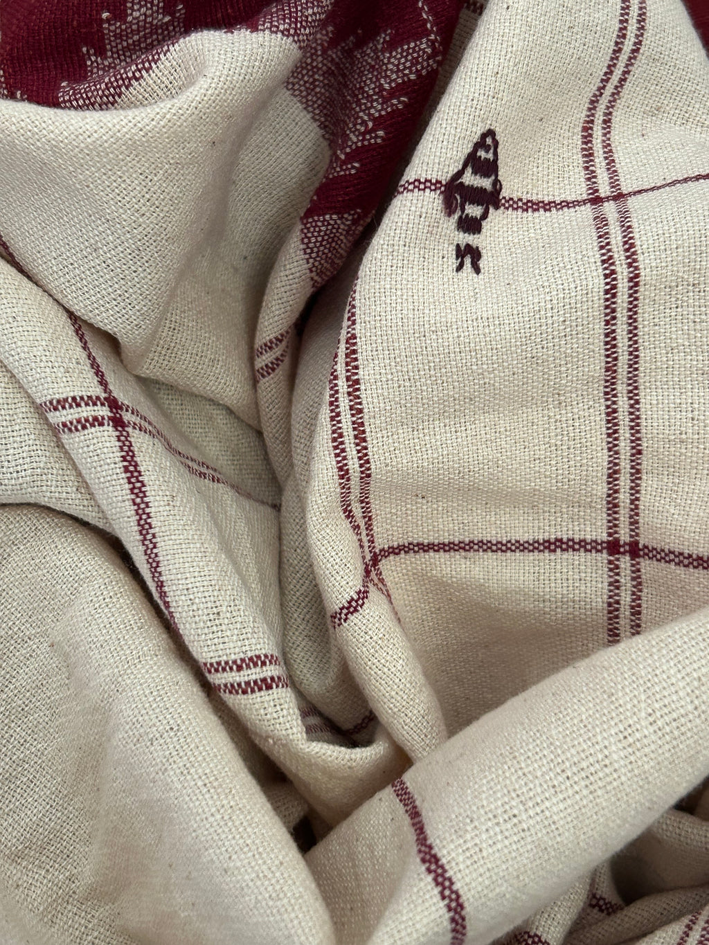 Handspun Handwoven Kotpad Suit Set - Ivory & Rust Maroon