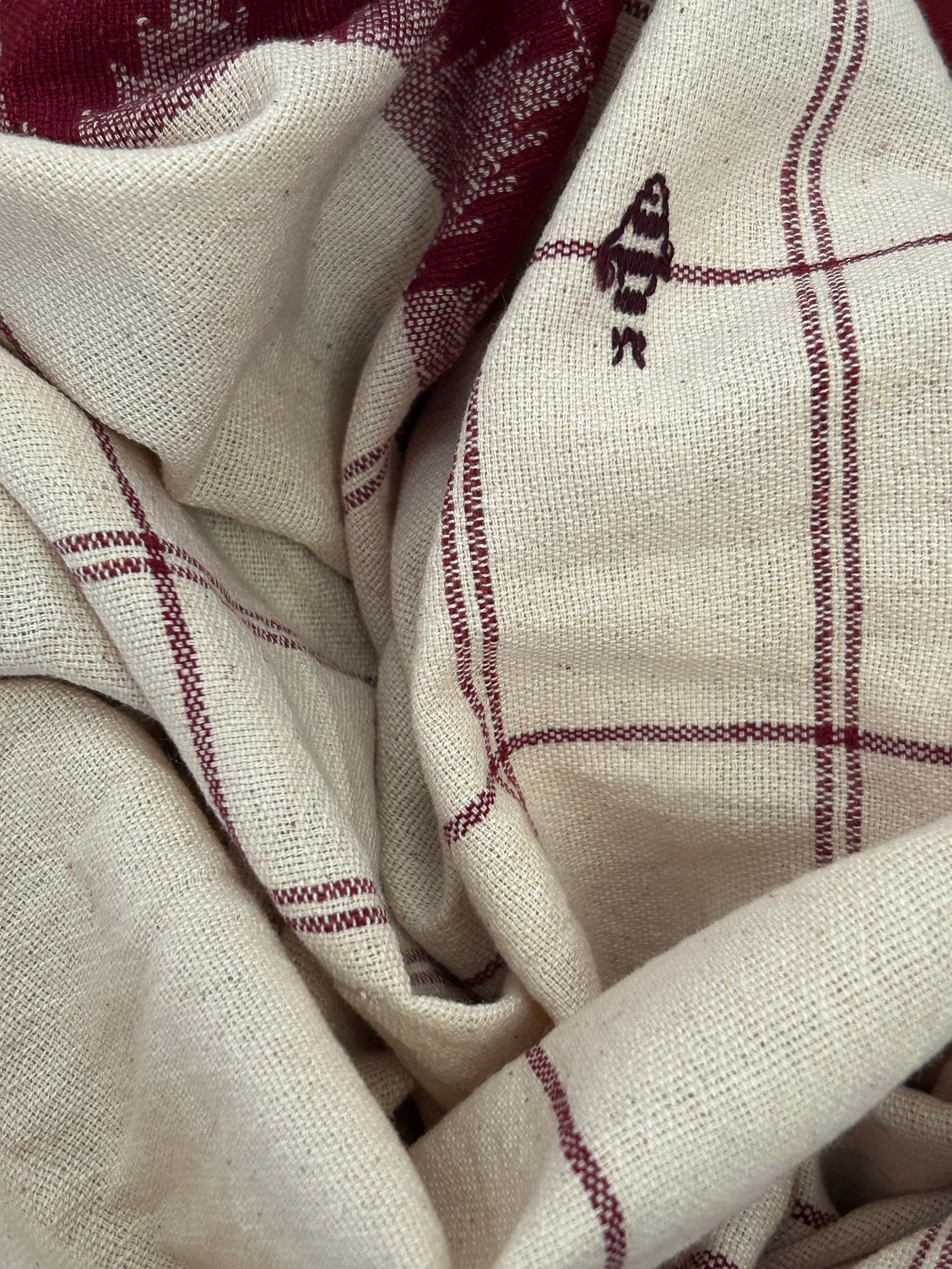 Handspun Handwoven Kotpad Suit Set - Ivory & Rust Maroon