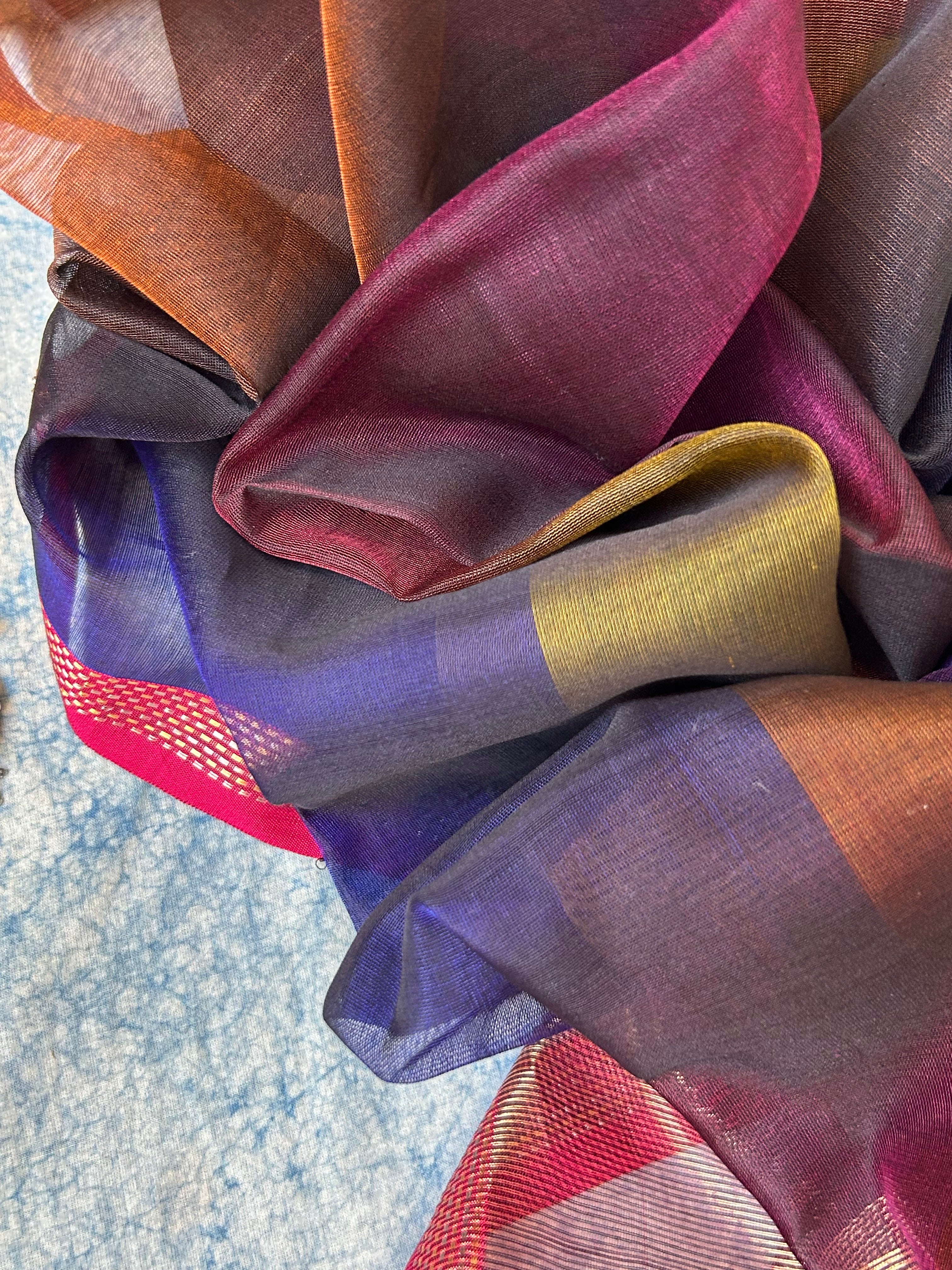 Handwoven Maheshwari Kurta Dupatta Set - Copper and Wine