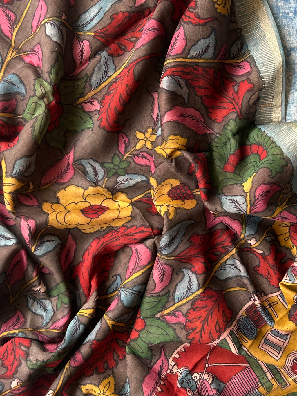 Chitralekha -Handwoven Hand-drawn Handpainted Pen Kalamkari Dupatta