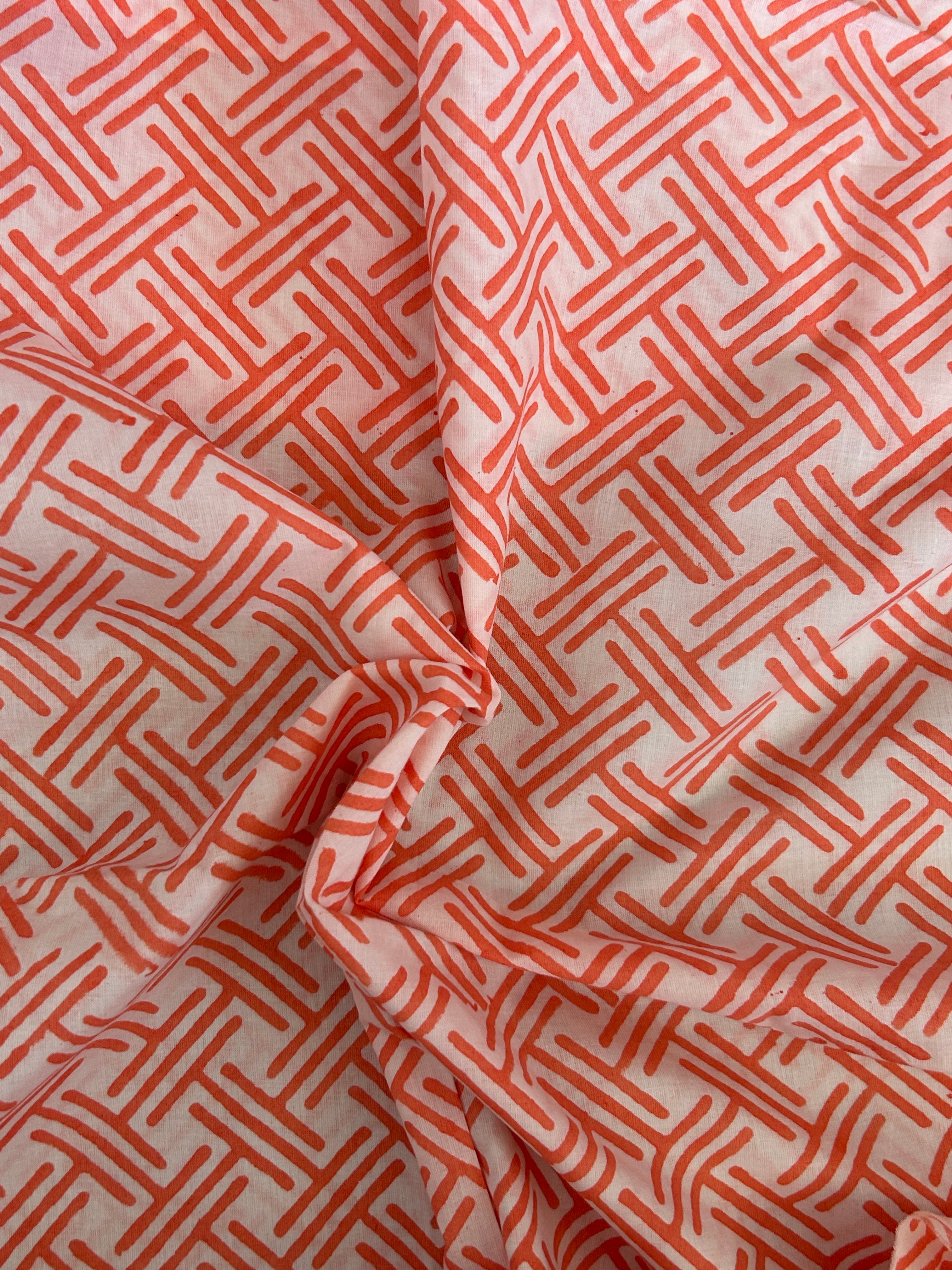Handblock Printed Azofree dye cotton - Peach (2.4m)