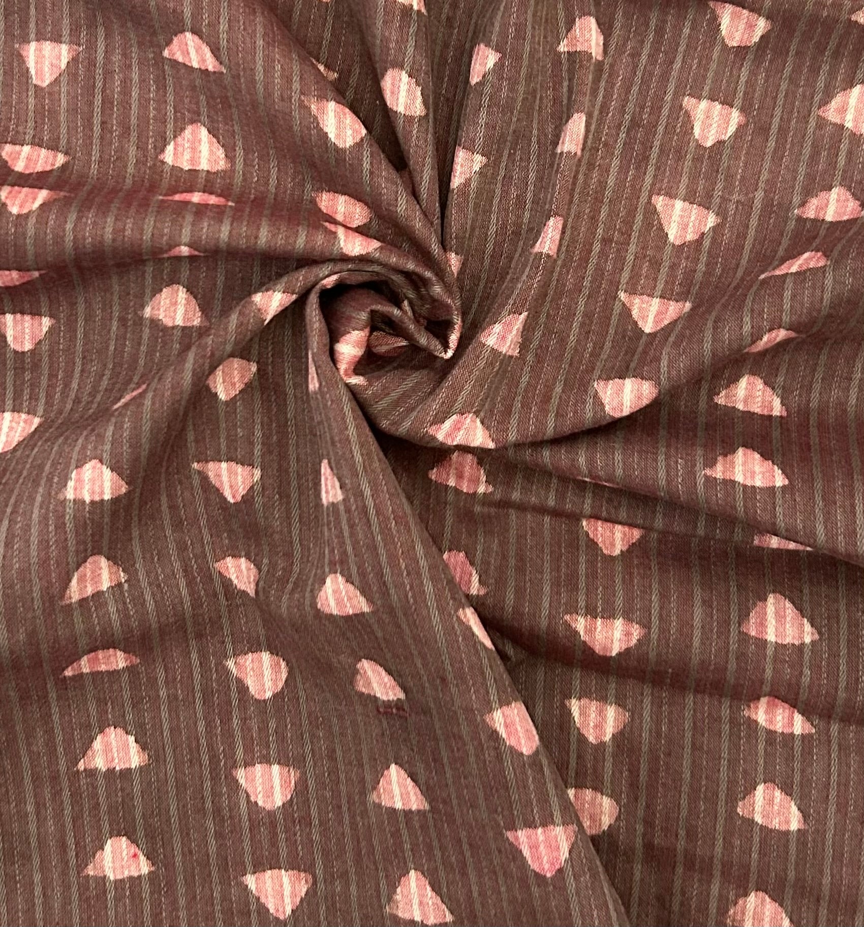Handblock Printed Azofree dye cotton - Pink & Ash Grey Geometric(1m)